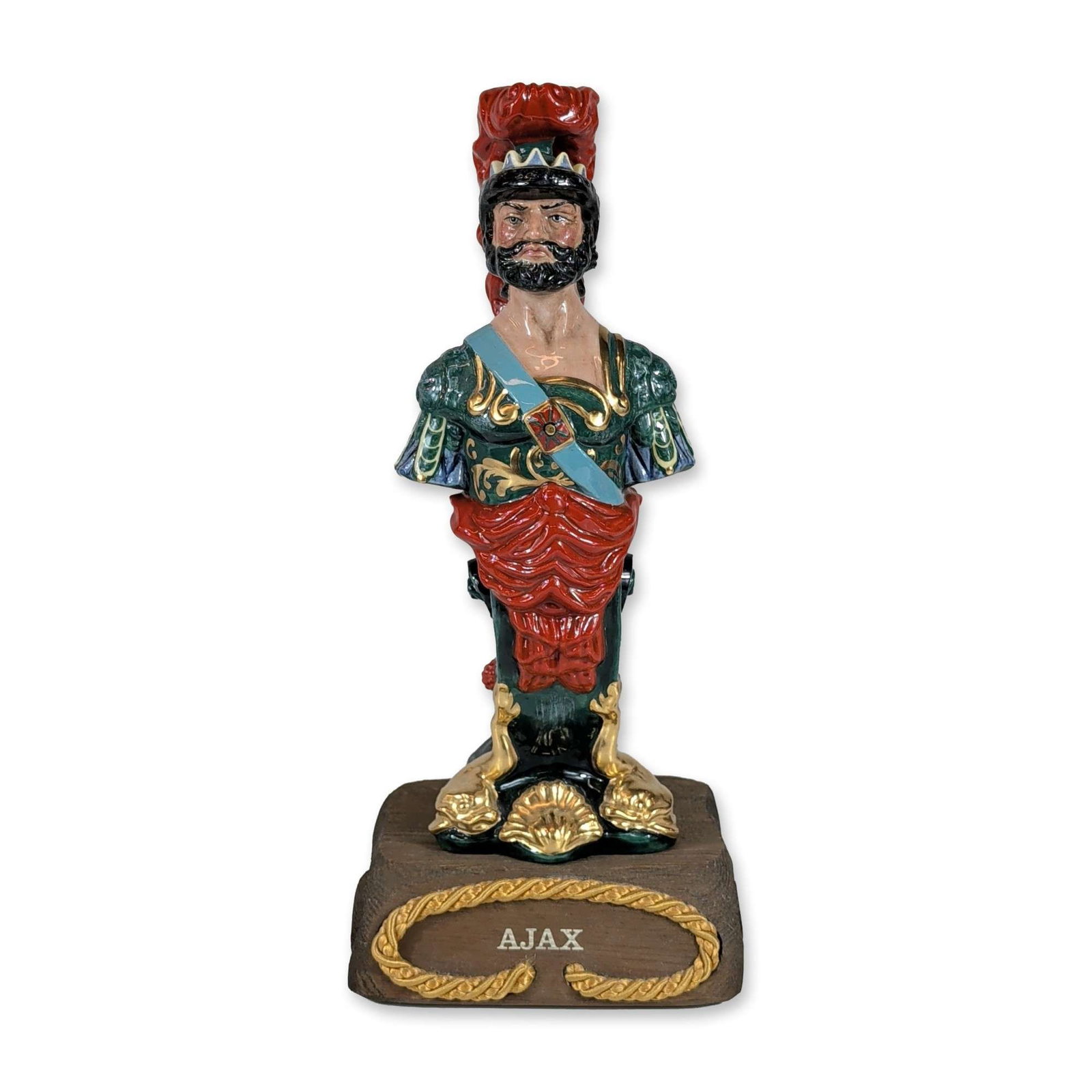 Royal Doulton Ships Figurehead Figurine Ajax with Base HN2908: Royal Doulton Ajax porcelain figurine from the Ships Figureheads series, model HN 2908, produced in 1980. The bust-style figure represents the ship figurehead for the 74-gun British vessel (1809-1865)