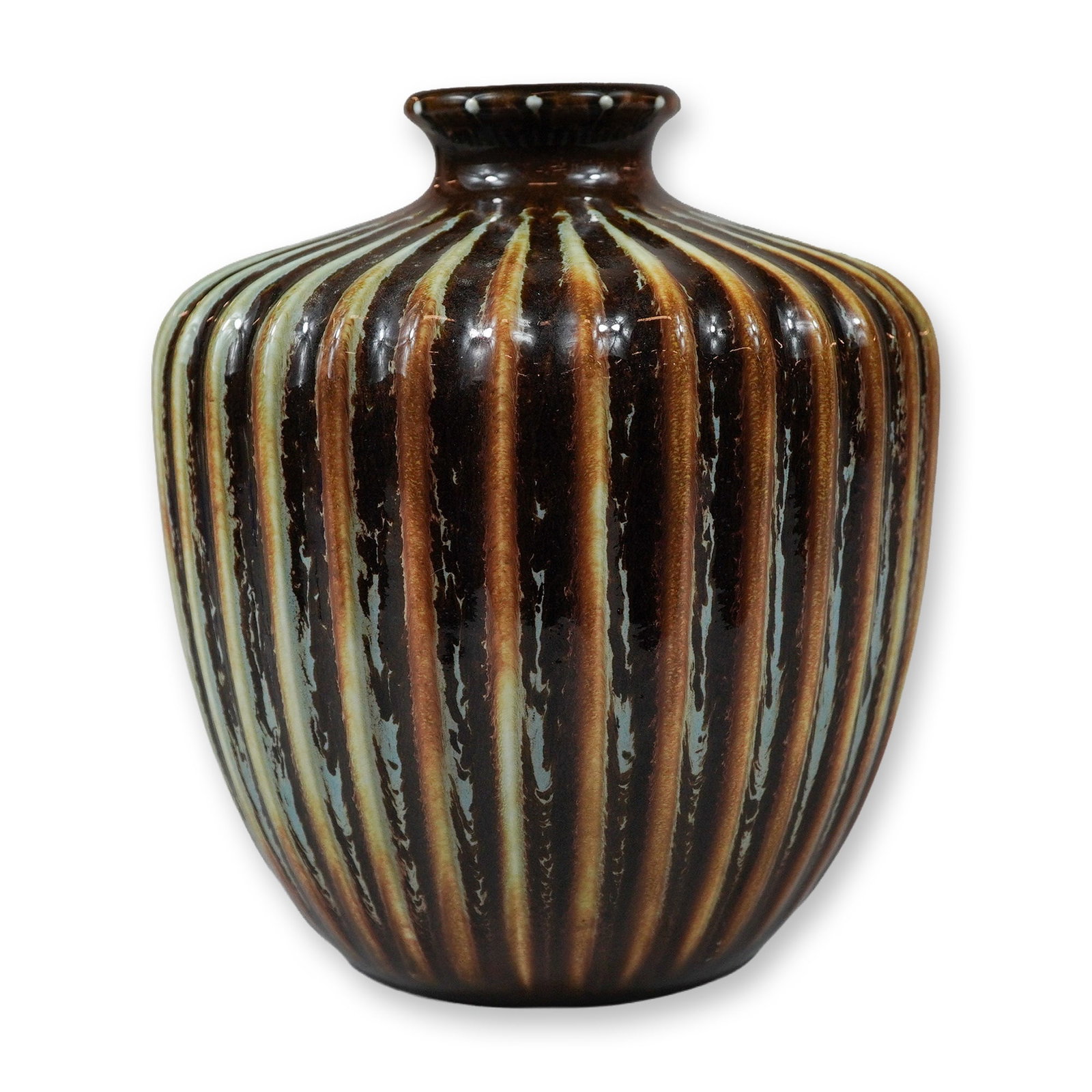 Wedgwood Norman Wilson Art Pottery Ribbed Vase with Variegated Glaze (1 of 3)
