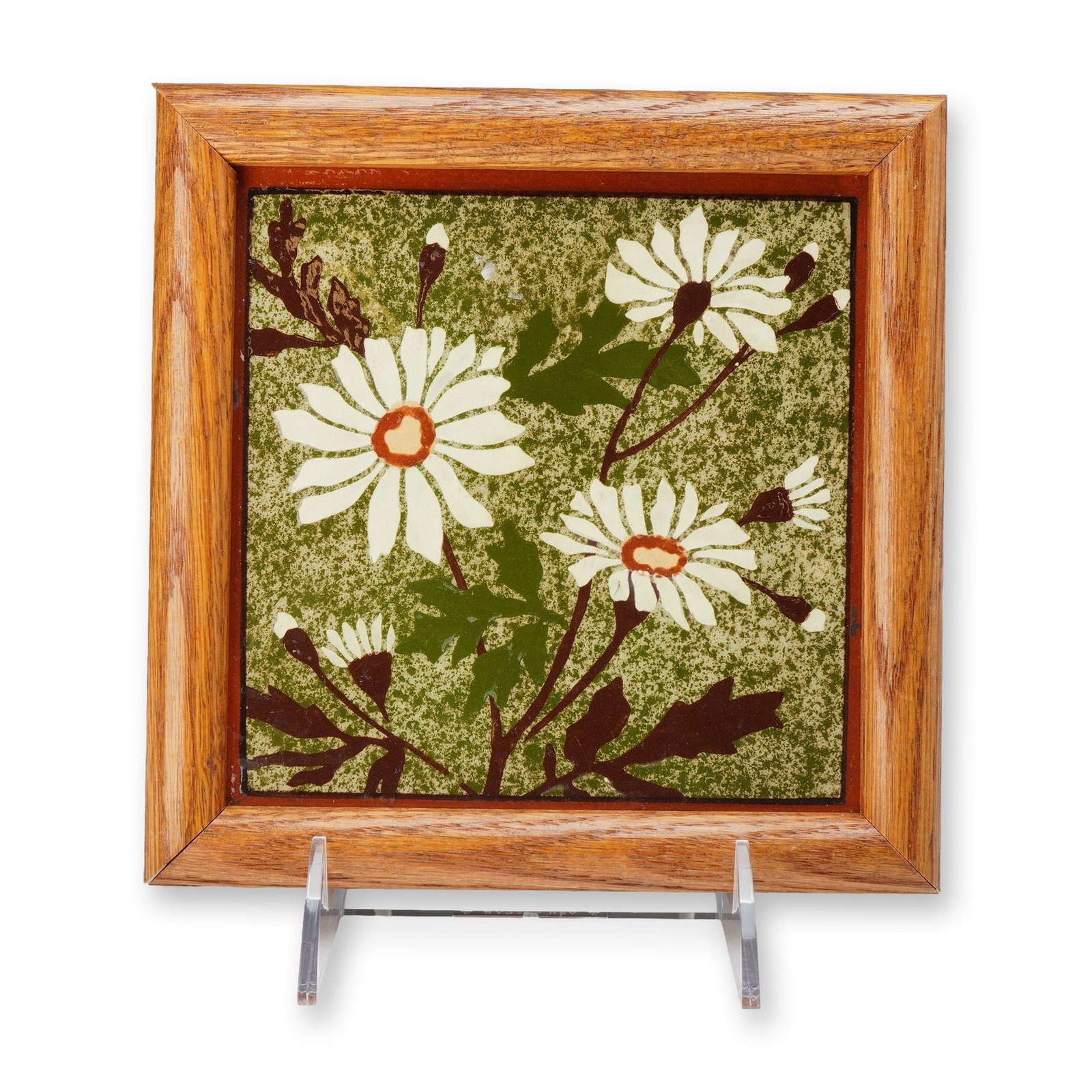 Framed Wedgwood Victorian Earthenware Art Tile with Daisy Motif (1 of 3)