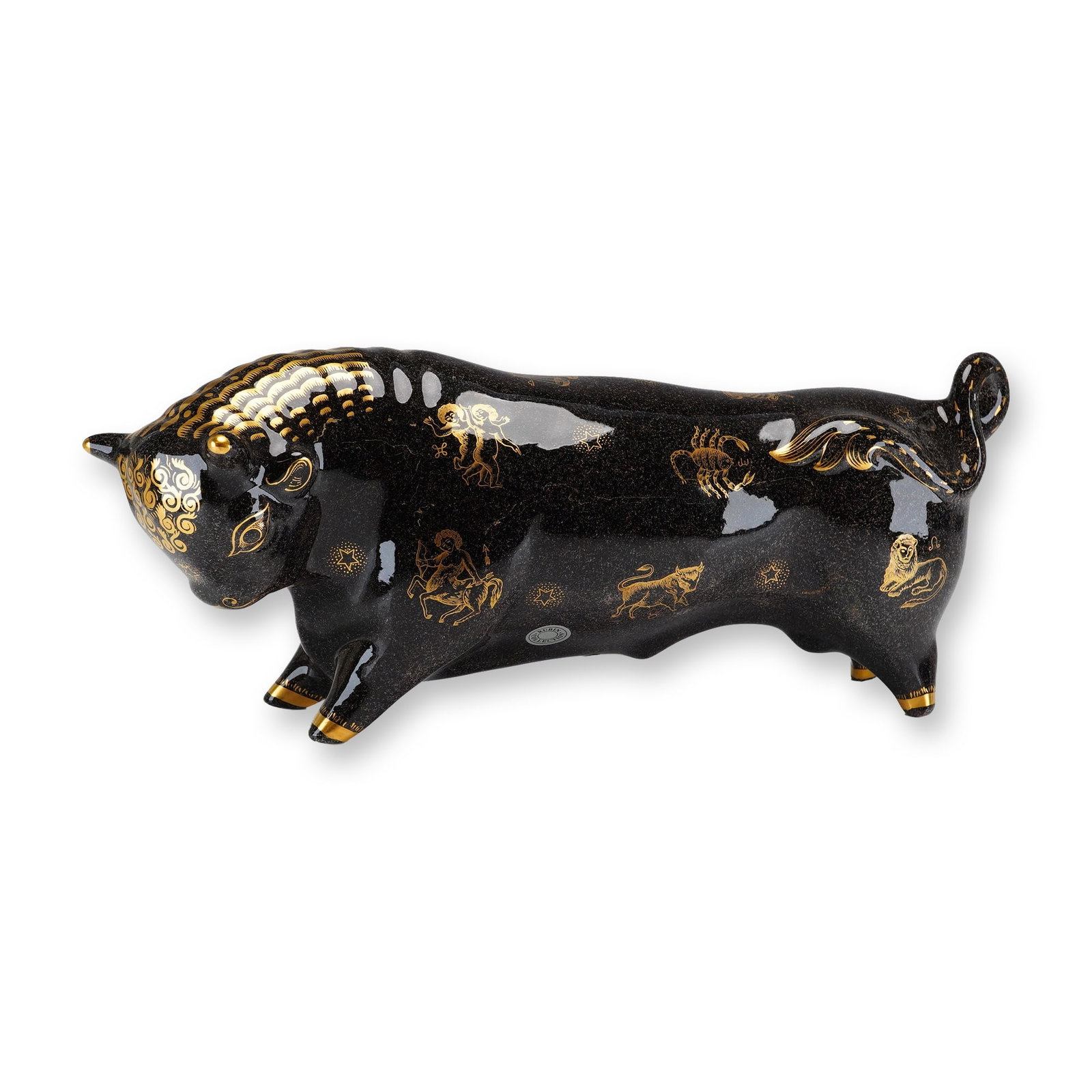 Wedgwood Black Gilt Queens Ware Zodiac Taurus the Bull Figurine by Arnold Machin (1 of 4)