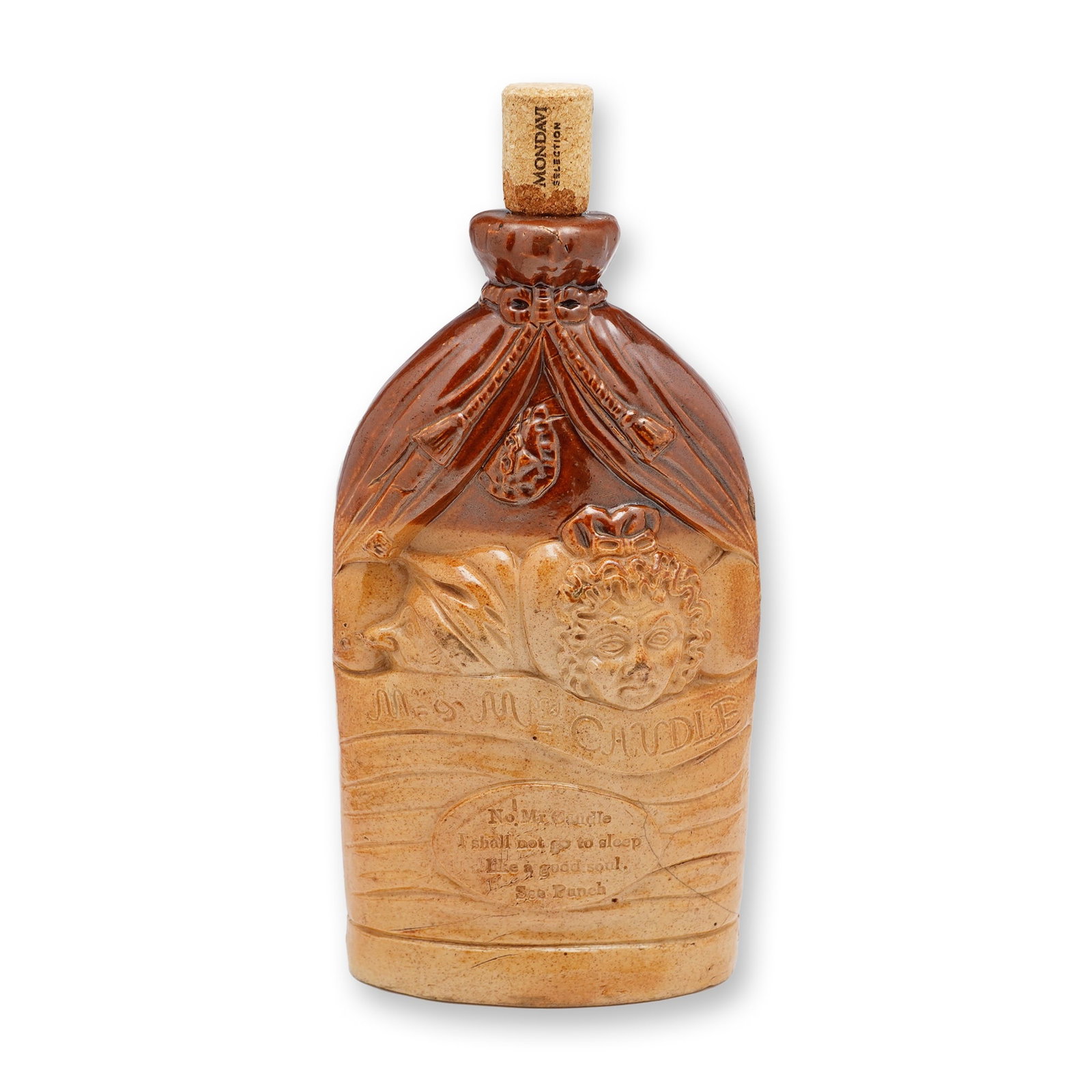 Doulton & Watts Lambeth Pottery Stoneware Flask, Mr. and Mrs. Caudle (1 of 3)