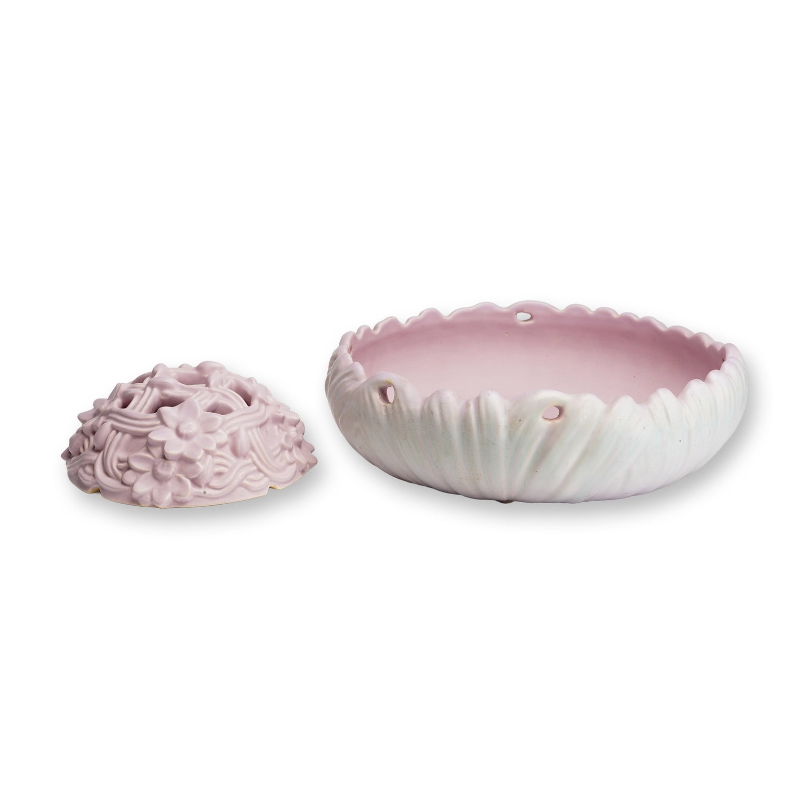 Weller Pottery Lavender Console Bowl and Flower Frog, Hobart (1 of 4)