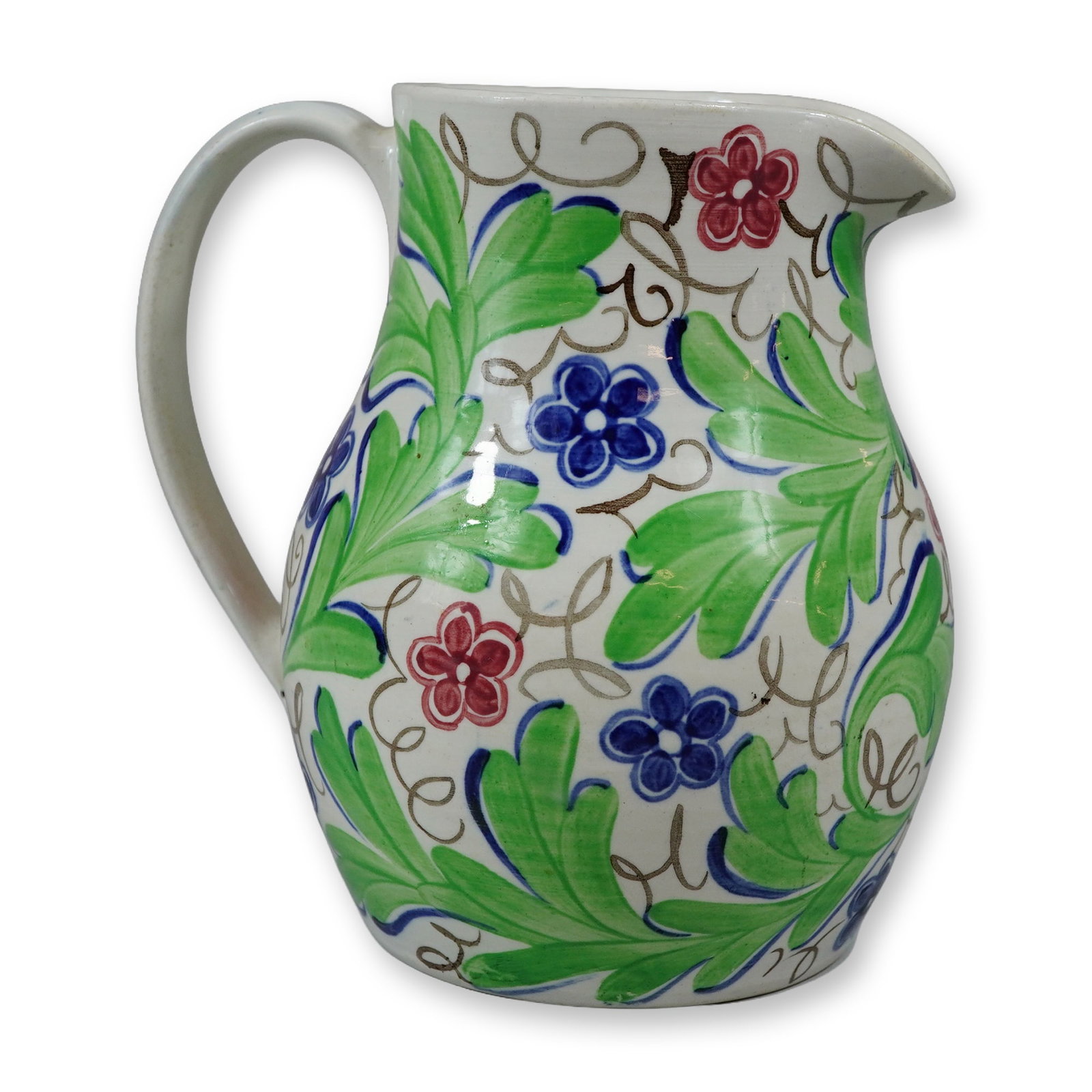 Faience Tin-Glazed Earthenware Pitcher with Floral and Foliate Decoration (1 of 3)