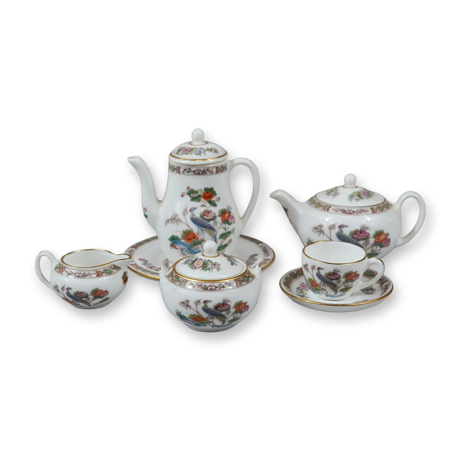 7pc Wedgwood Bone China Children's Miniature Tea and Coffee Set in the Kutani Crane Pattern (1 of 3)
