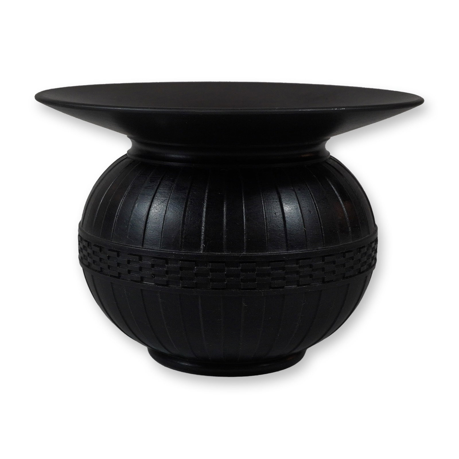 Wedgwood Black Basalt Engine-Turned Spittoon (1 of 3)