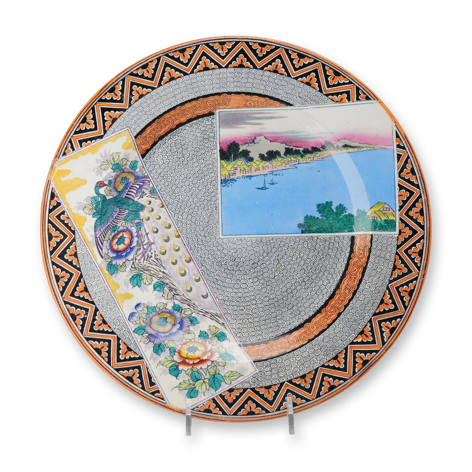 Wedgwood Japonesque Mekado Pattern Earthenware Charger: This late 19th-century earthenware charger was manufactured by Wedgwood and features the Japonesque Mekado pattern. The decorative surface is characterized by asymmetrical floating panels set against 