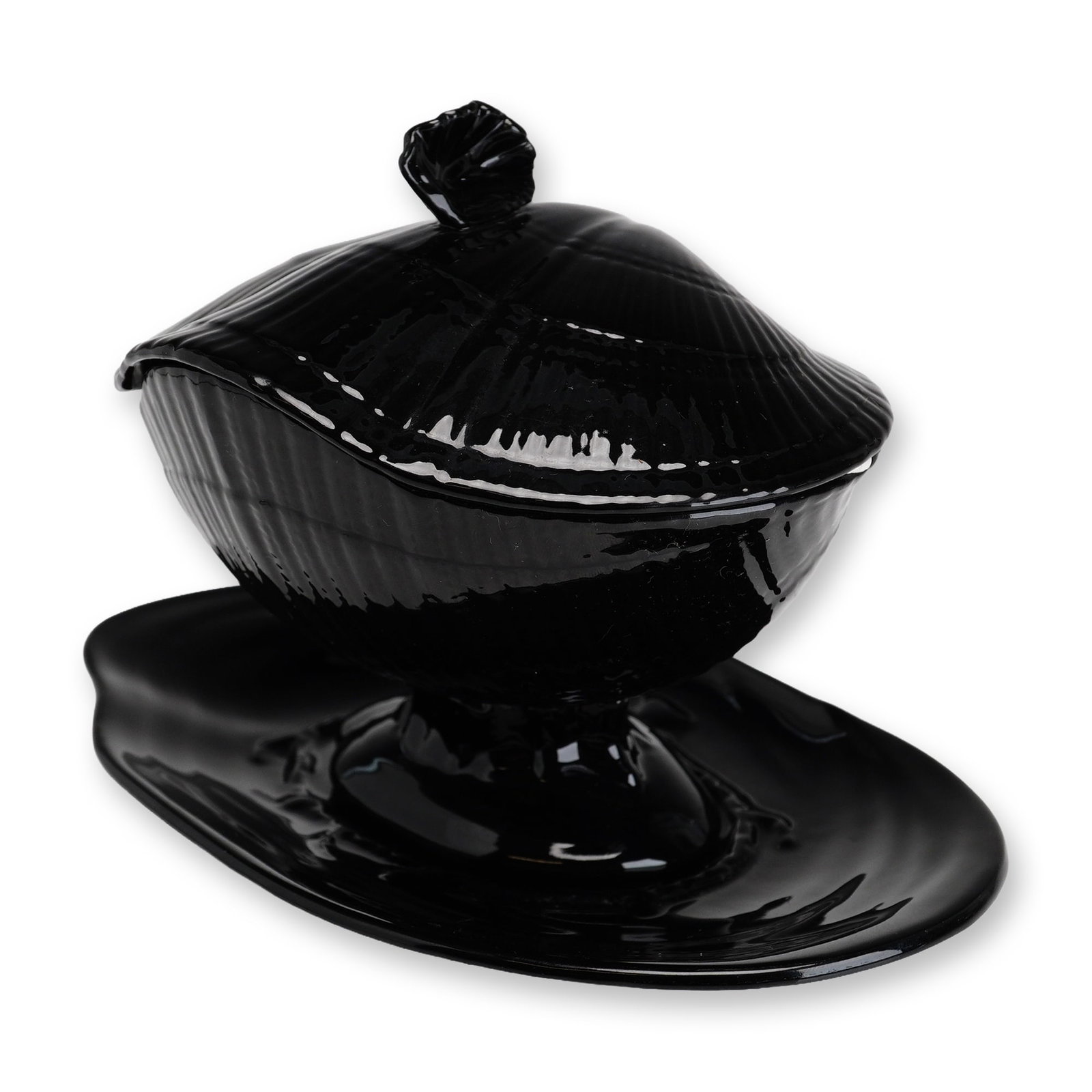 2pc Wedgwood Black Glazed Nautilus Lidded Dish with Underplate (1 of 4)