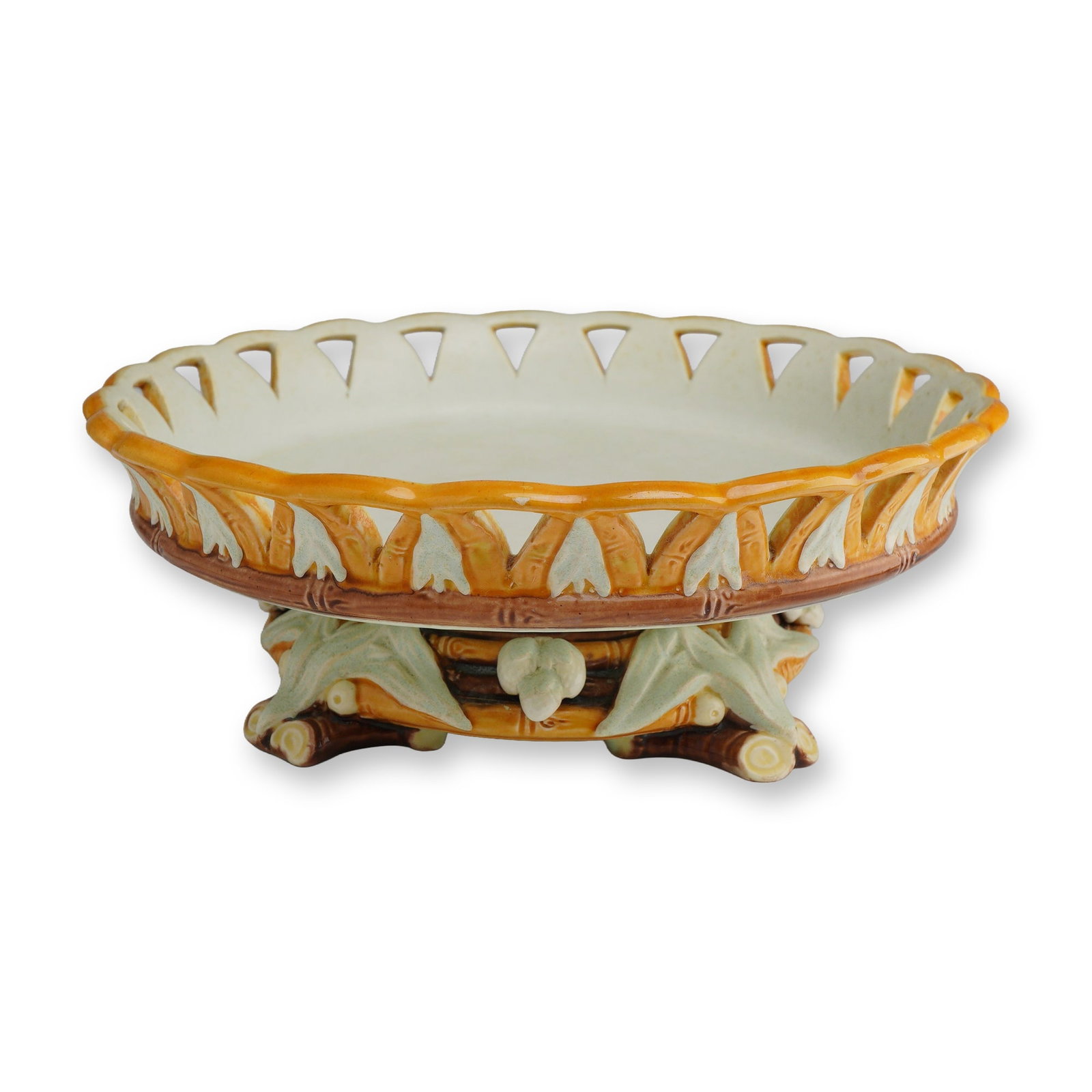 Wedgwood Majolica Reticulated Bamboo Footed Tazza (1 of 4)