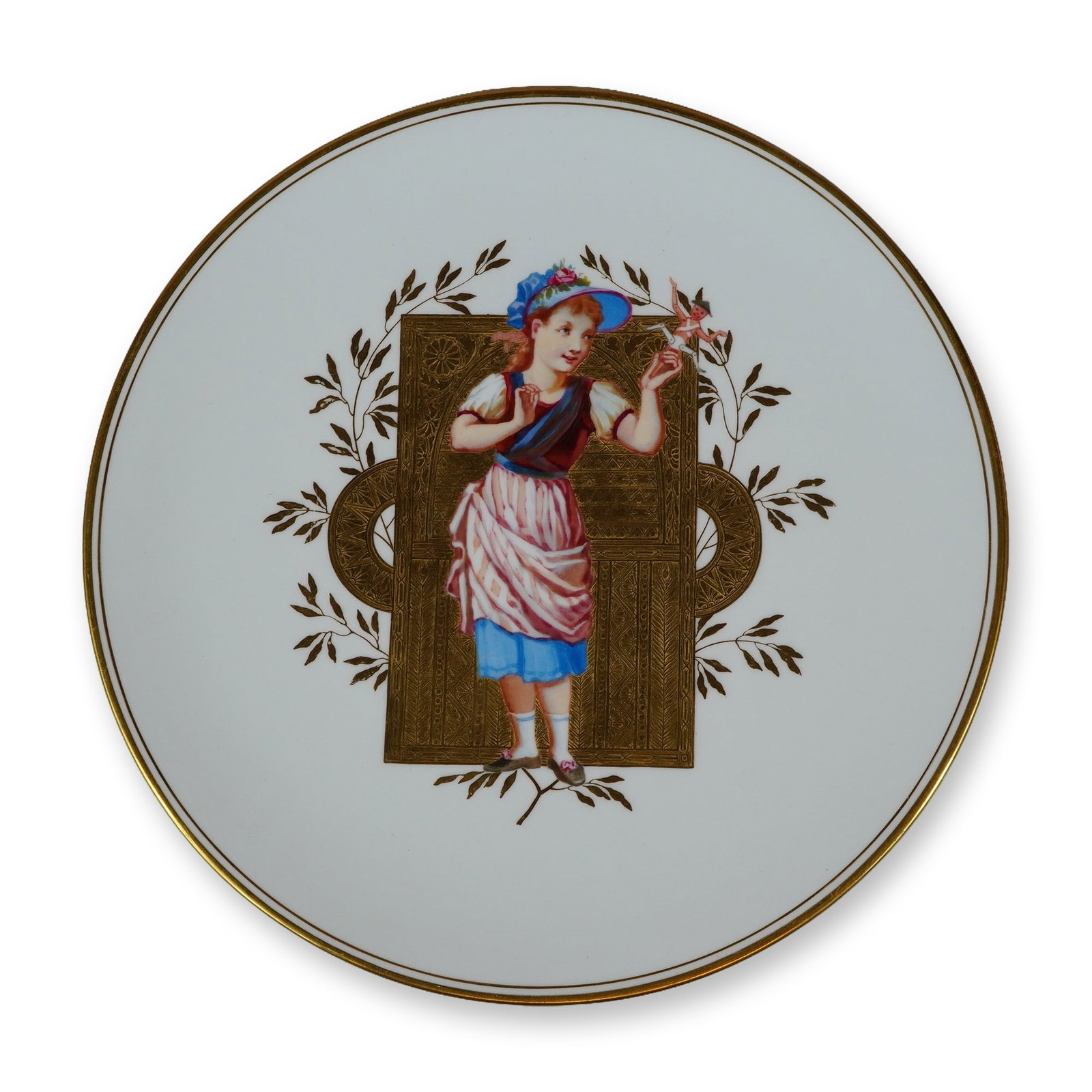 Wedgwood Porcelain Gilt Cabinet Plate of a Young Girl (1 of 3)