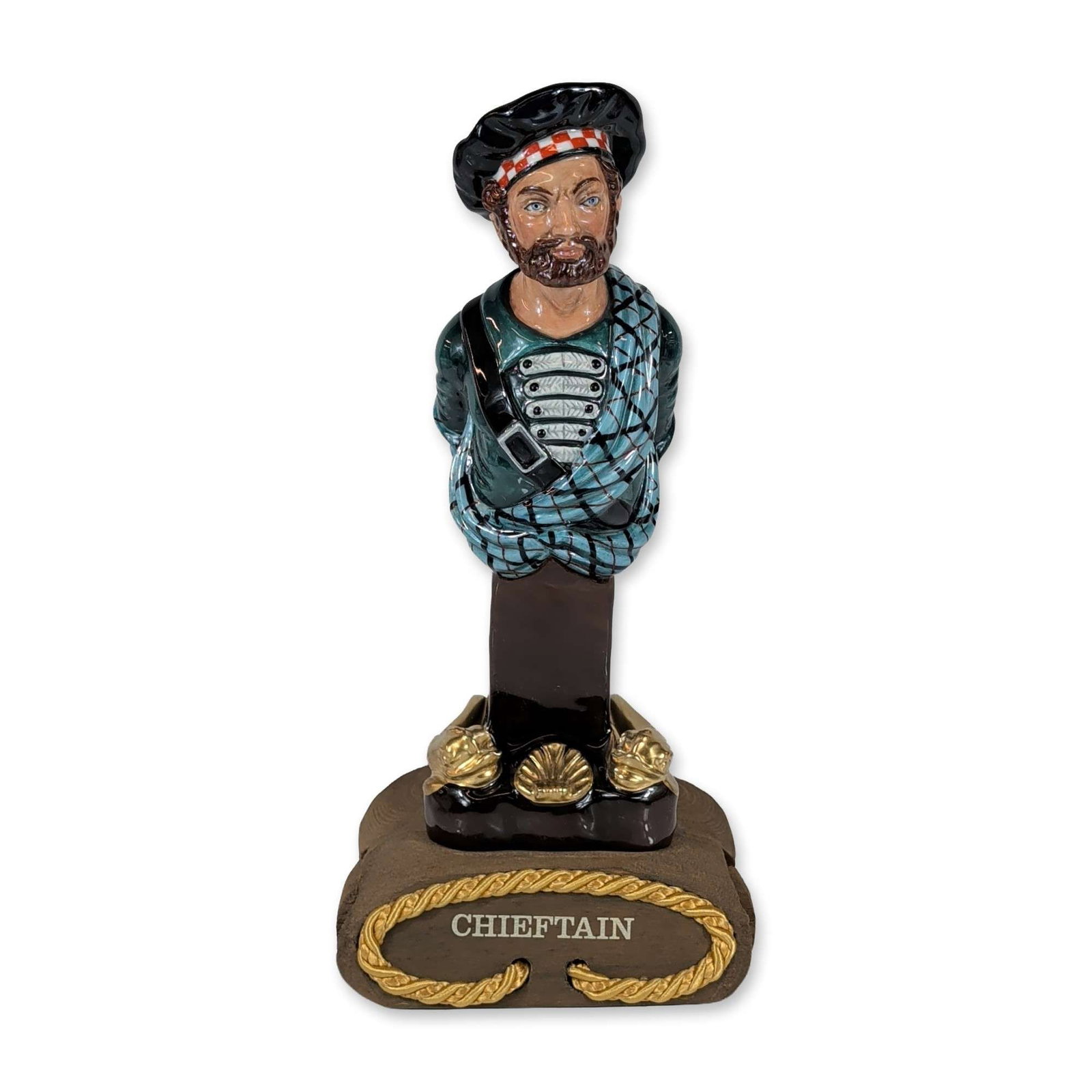 Royal Doulton Ships Figurehead Figurine Chieftain with Base HN2929: Royal Doulton glazed porcelain figurine from the Ships Figureheads series, model HN 2929, titled Chieftain. The figure is modeled as a ship figurehead depicting a bearded man in traditional Scottish H
