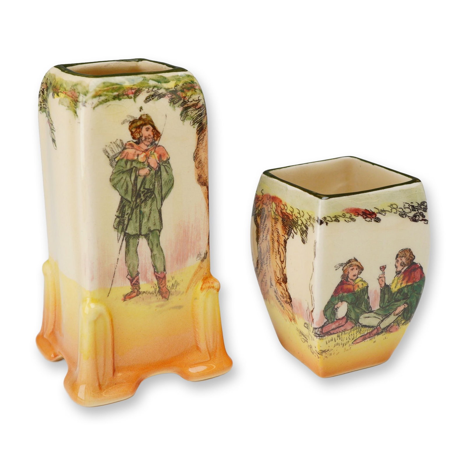 2pc Royal Doulton Series Ware Under the Greenwood Tree Vases, Robin Hood and Little John (1 of 3)