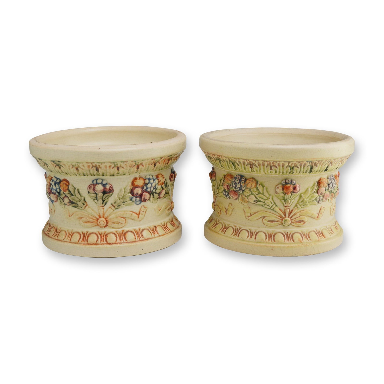 Pair of Weller Pottery Creamware Cachepots, Roma (1 of 3)