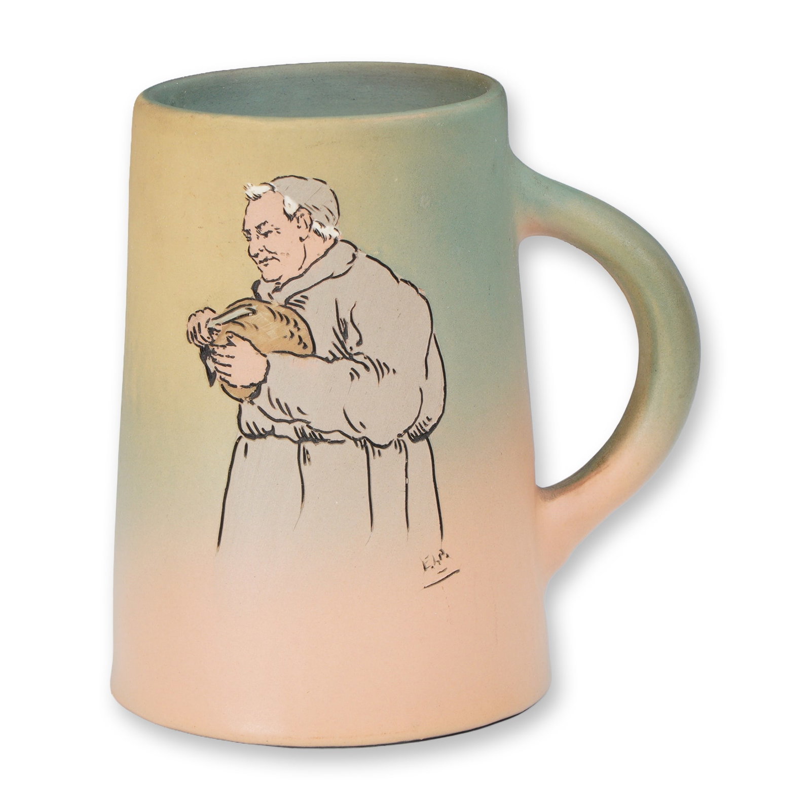 Weller Pottery Handled Mug with Monk Decoration (1 of 4)