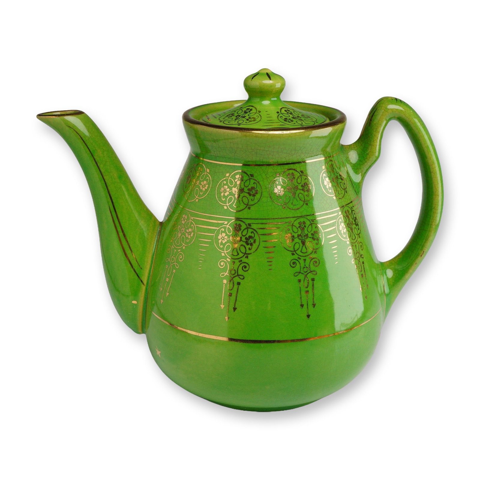 Weller Pottery Lime Green Teapot with Gold Floral (1 of 3)