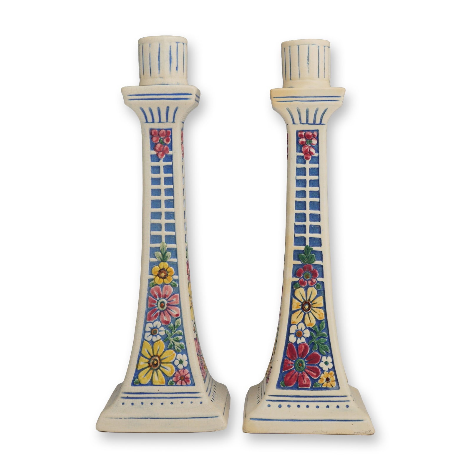 Pair of Weller Pottery Candleholders, Florala (1 of 3)