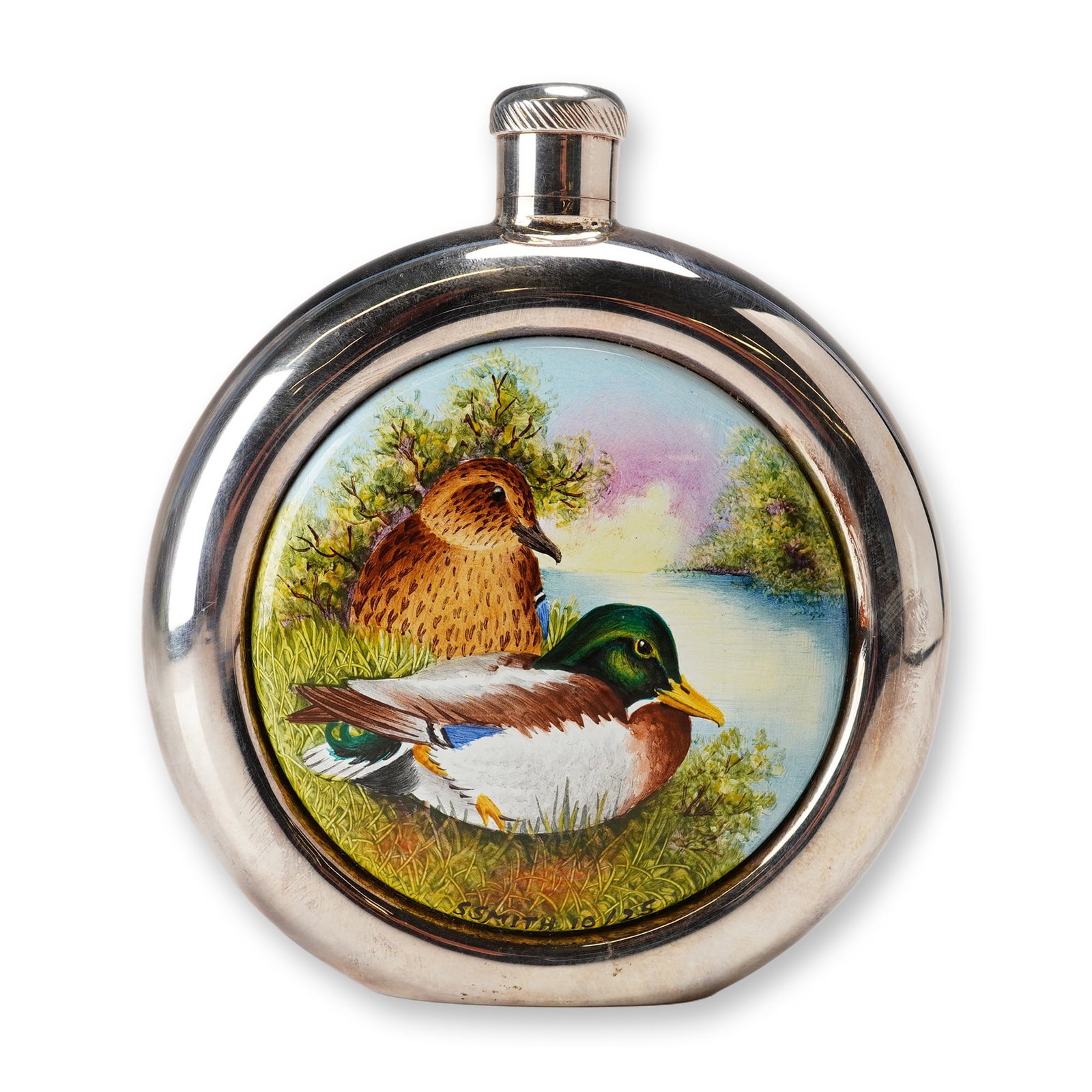 Moorcroft Enamel and Sterling Silver Hip Flask, Mallard (1 of 6)