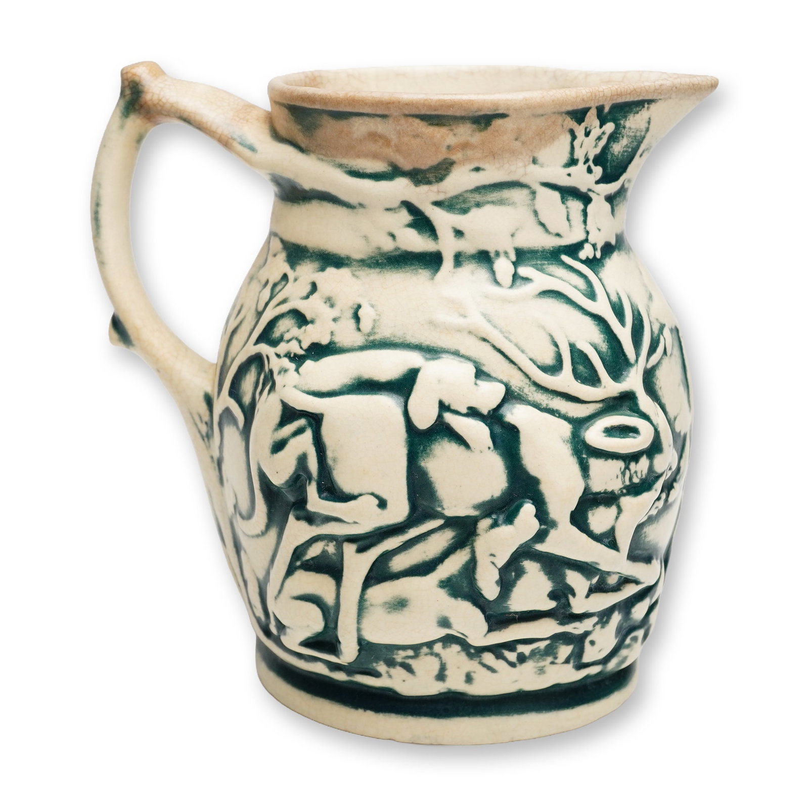 Antique Relief Molded Ceramic Hunting Pitcher (1 of 3)