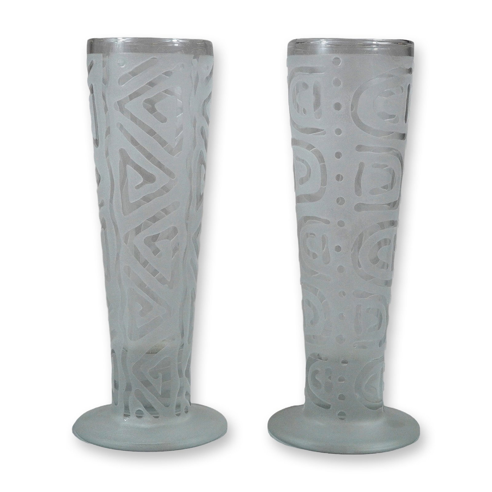 A Pair of Tony Hyndman Signed Sandblasted Studio Glass Vases, 2010 (1 of 4)