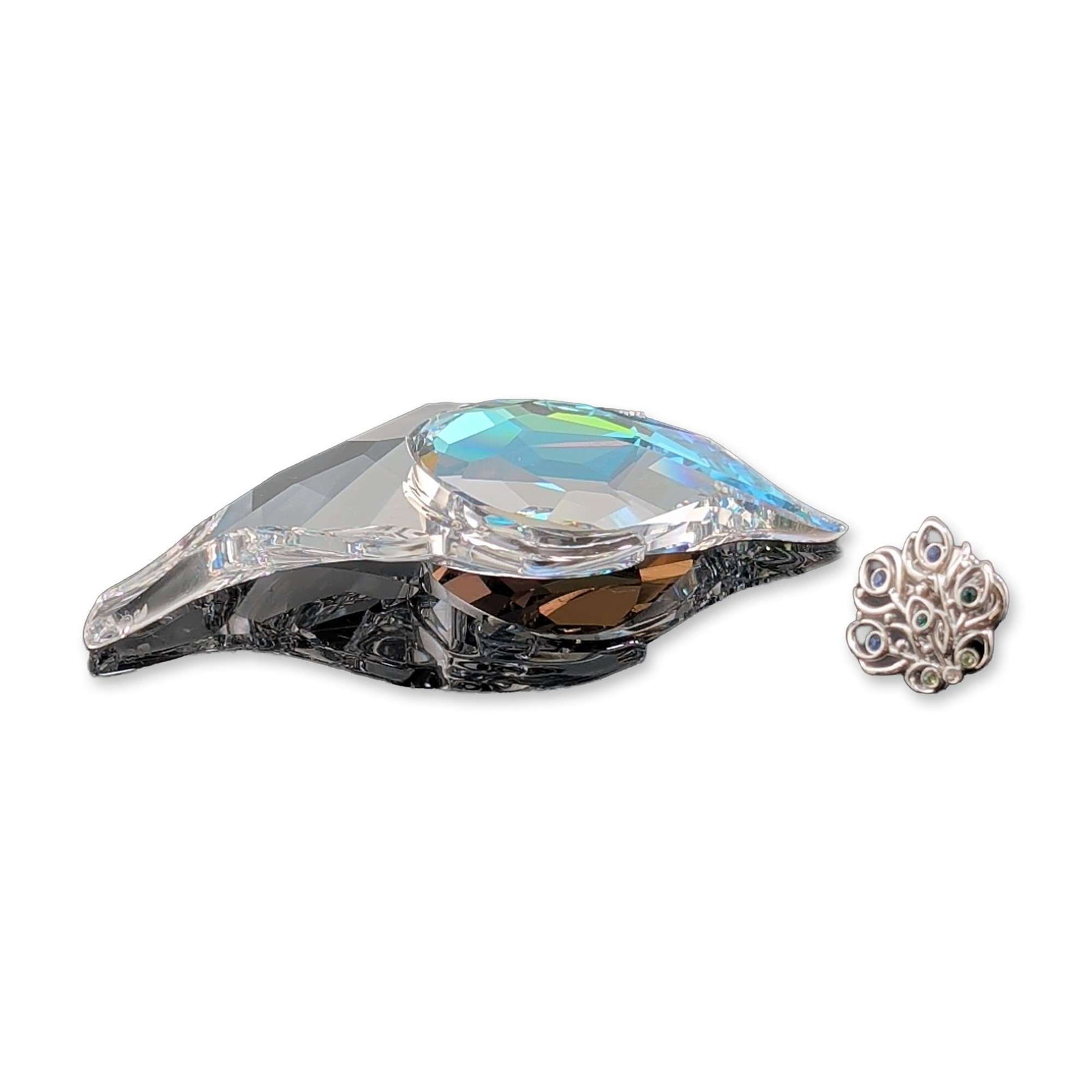 2pc Swarovski Crystal SCS Peacock Feather Ornament and Wheel Tack Pin (1 of 4)