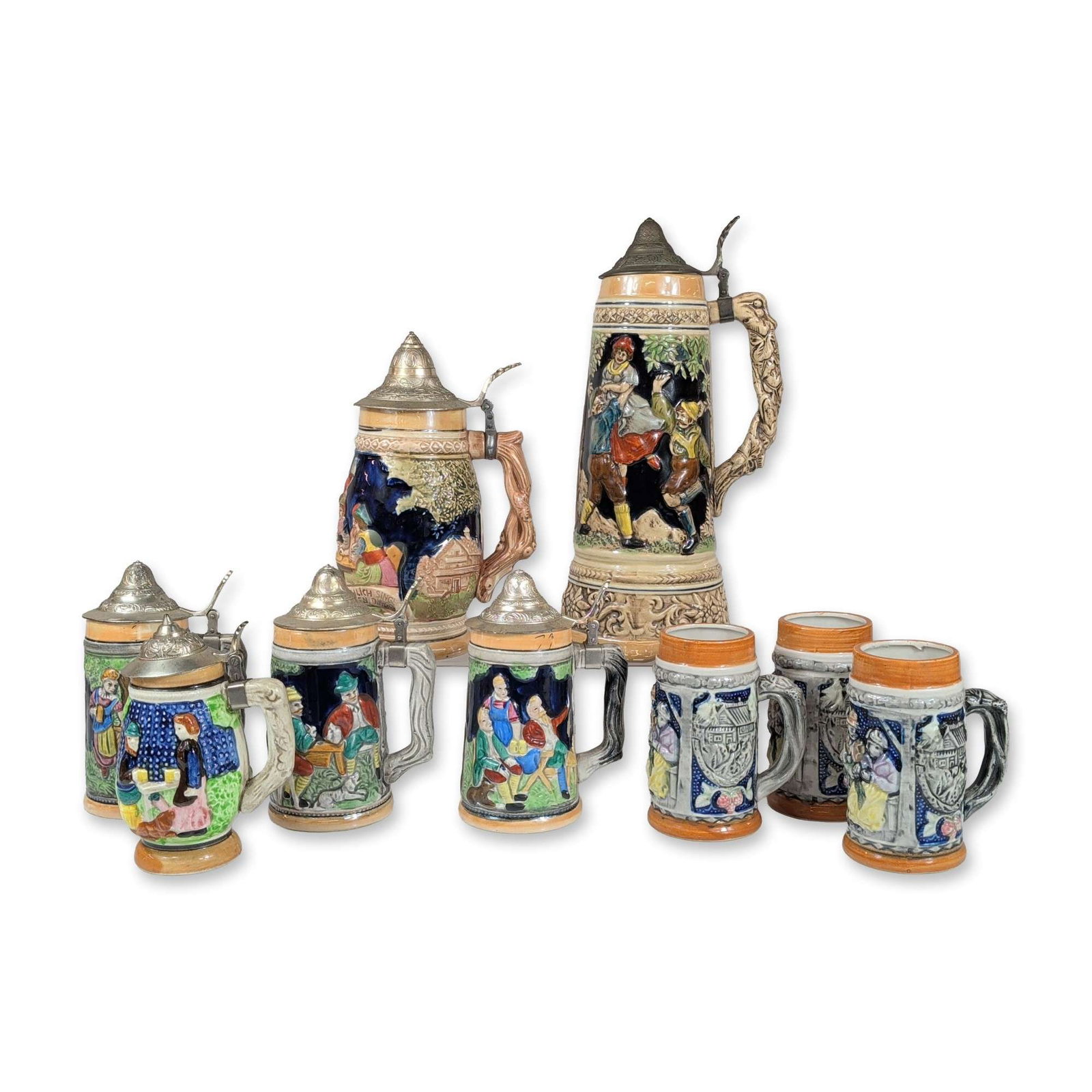 9pc Ceramic Relief Beer Steins and Mugs (1 of 1)