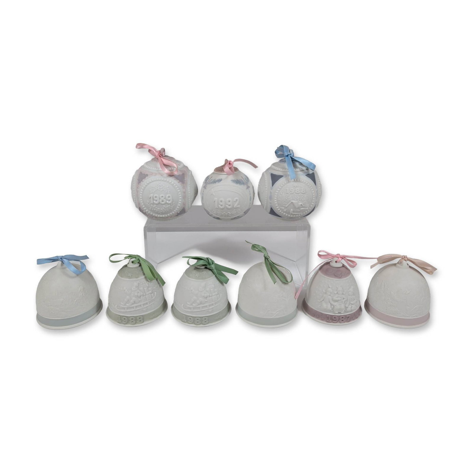 9pc Lladro Porcelain Christmas Bell and Ball Ornament Collection (1 of 5)