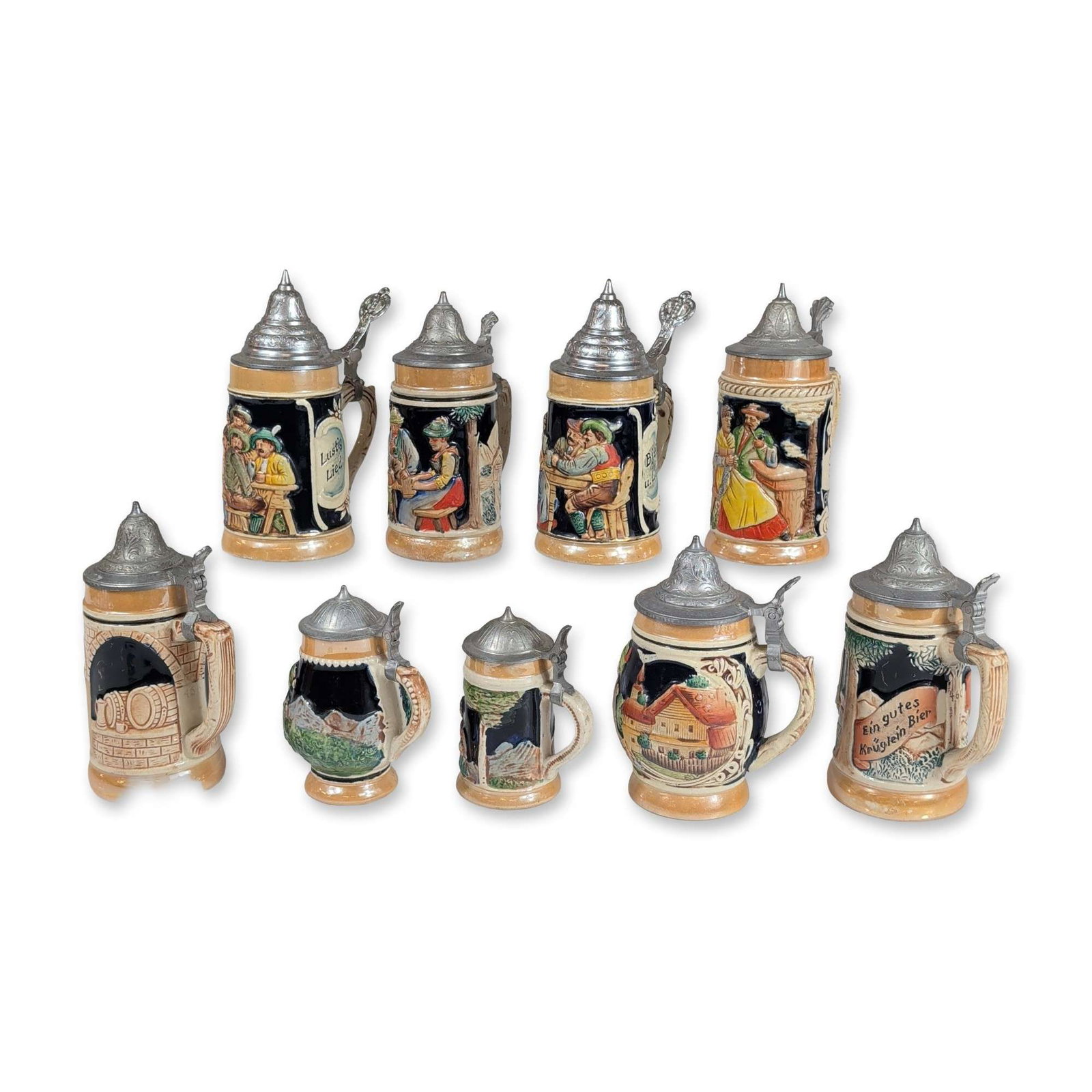9pc German Mid-Twentieth Century Miniature Beer Stein Collection (1 of 1)