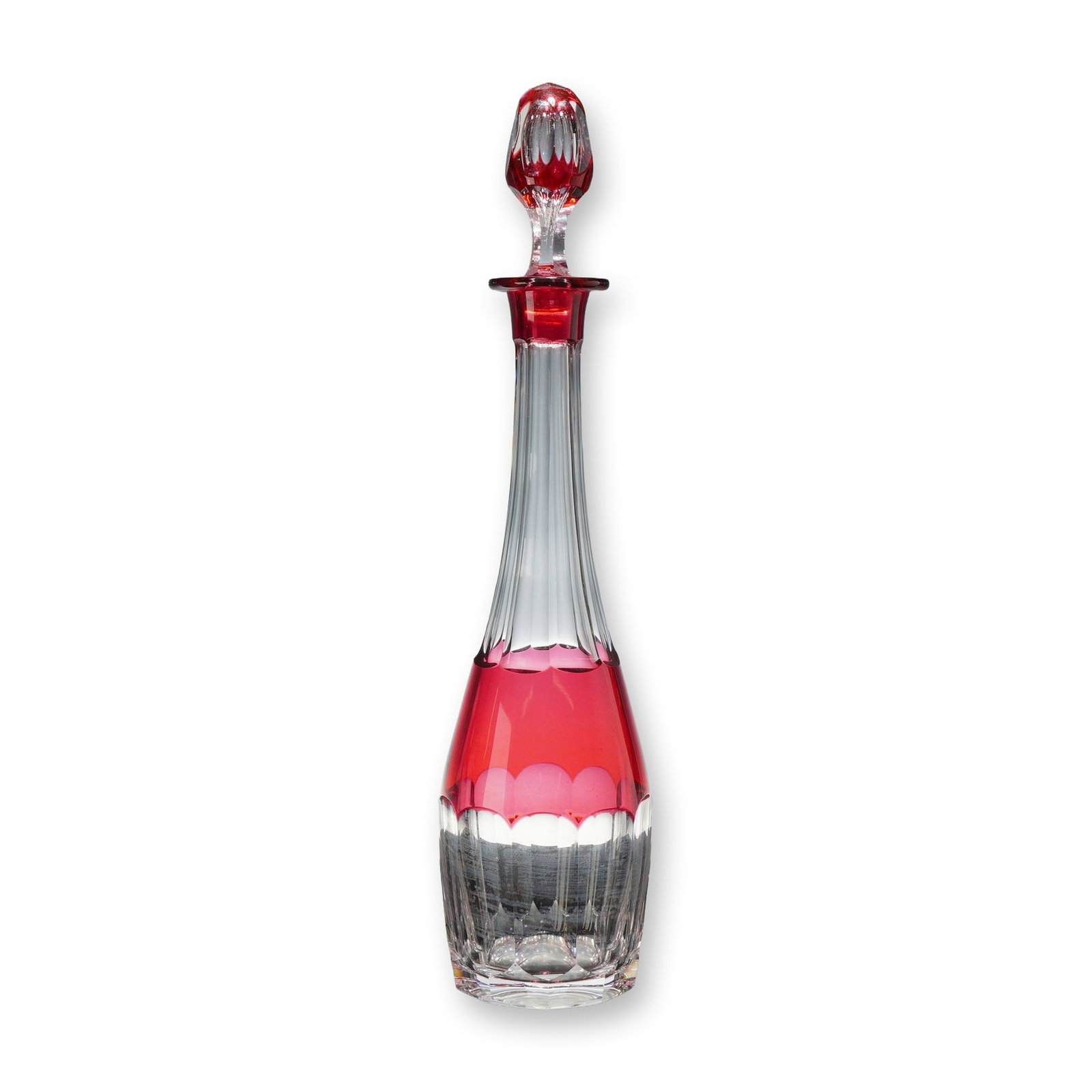 Val Saint Lambert Cranberry Cut-to-Clear Crystal Decanter with Stopper, Seville Pattern (1 of 4)