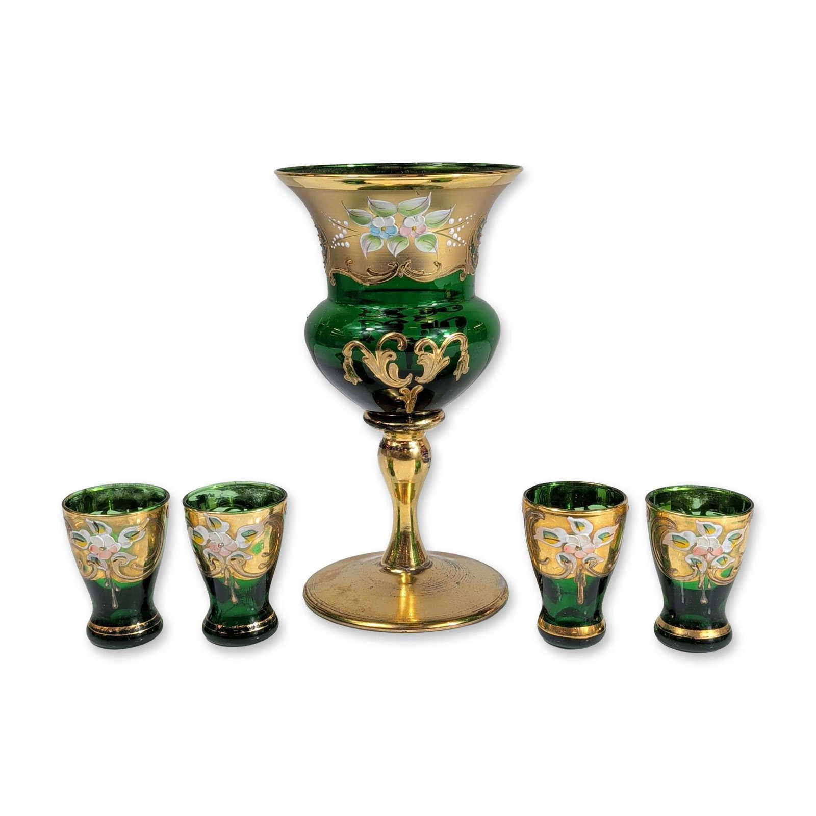5pc Murano Vetreria-Veneiere Green 24K Gilt Glassware Set (1 of 5)