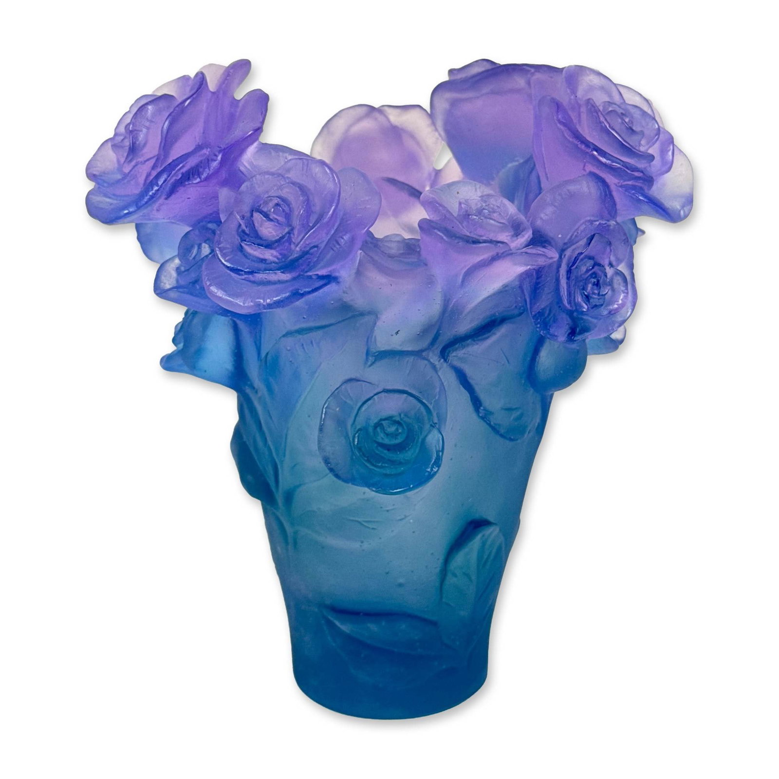 Daum Rose Passion Blue and Purple Pate de Verre Vase (1 of 4)