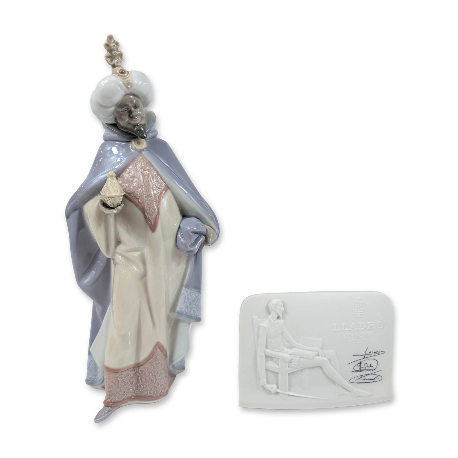 2pc Lladro King Balthasar Porcelain Nativity Figurine and Plaque (1 of 3)