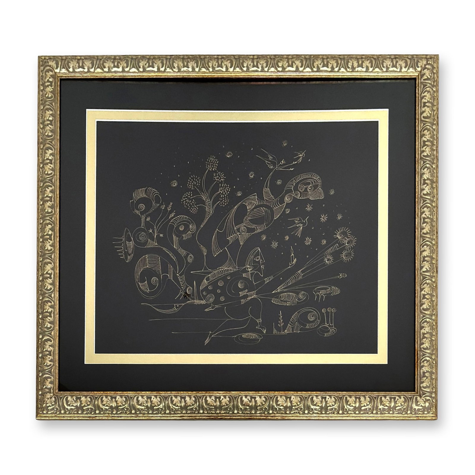 Alfonso Rendon aka Masplata (Panamanian, 1957 - 2025), Gold Ink on Black Matte Board, Running to (1 of 3)