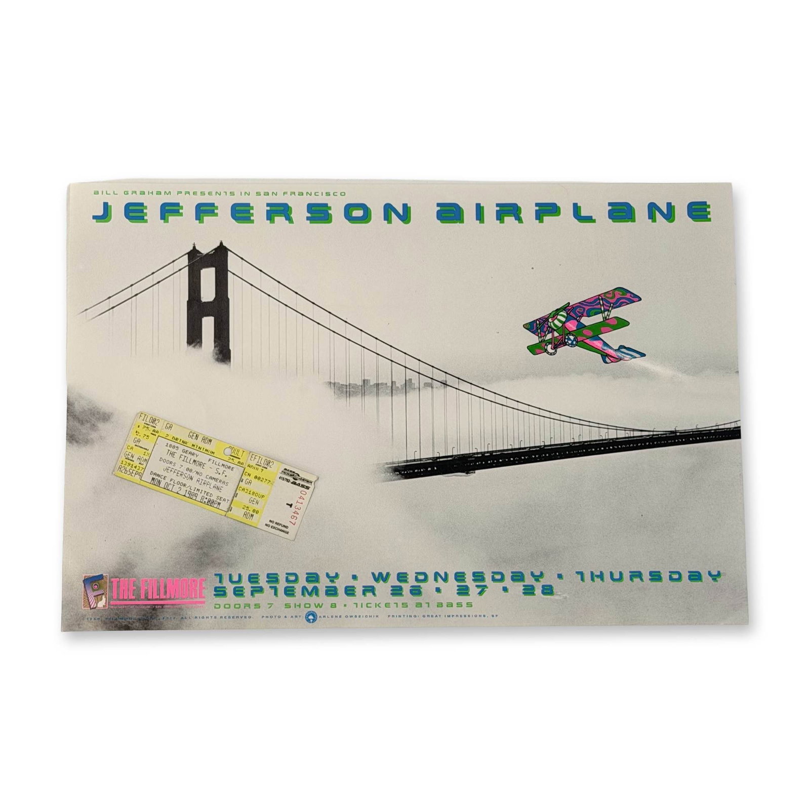 2pc Jefferson Airplane Fillmore Concert Poster and Ticket (1 of 5)