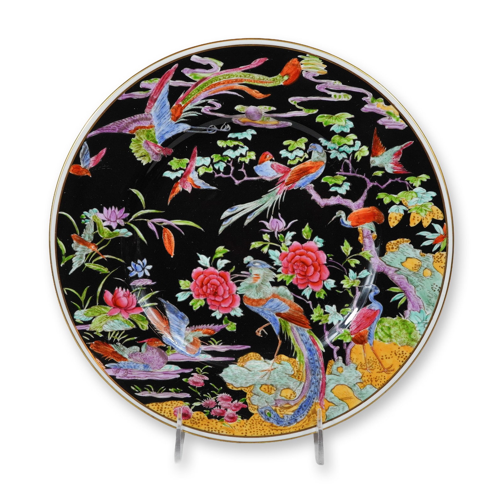 Rare Wedgwood Fine Bone China Argus Pheasant W1735 Plate by Daisy Makeig-Jones: This visually beautiful Art Deco composition was created circa 1920 by the legendary artist Daisy Makeig-Jones, globally celebrated as the artistic mastermind behind Wedgwood's famed Fairyland Lustre 