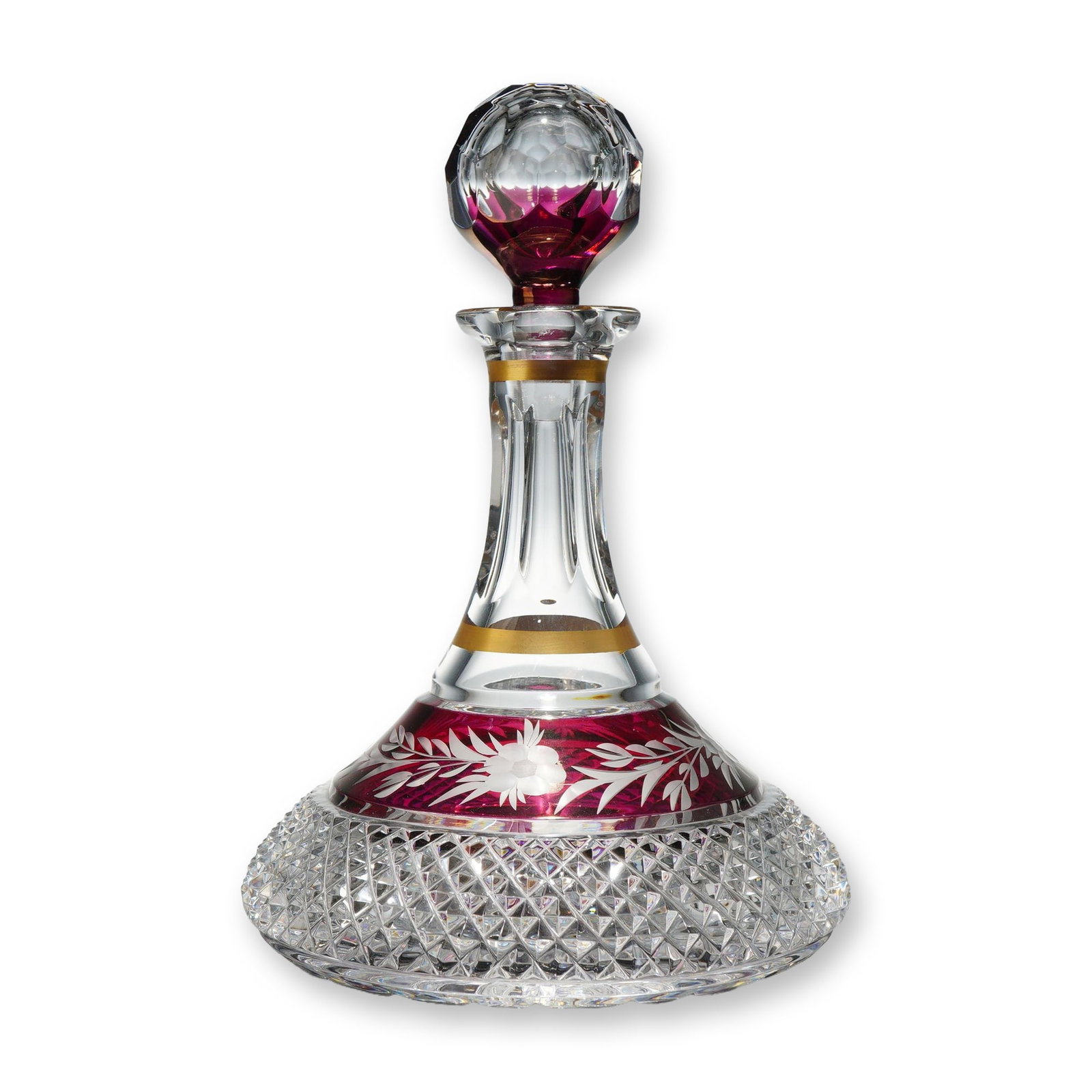 Ebeling and Reuss Ruby Cut to Clear Crystal Ship Decanter, Marchioness Pattern (1 of 3)