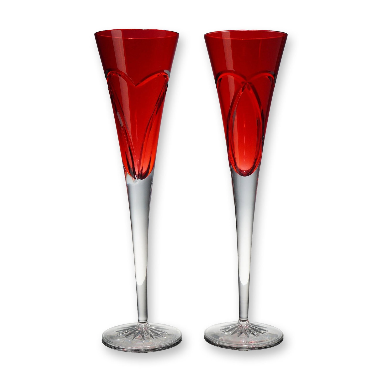 Pair of Waterford Crystal Champagne Flutes, Love and Romance Crimson (1 of 5)