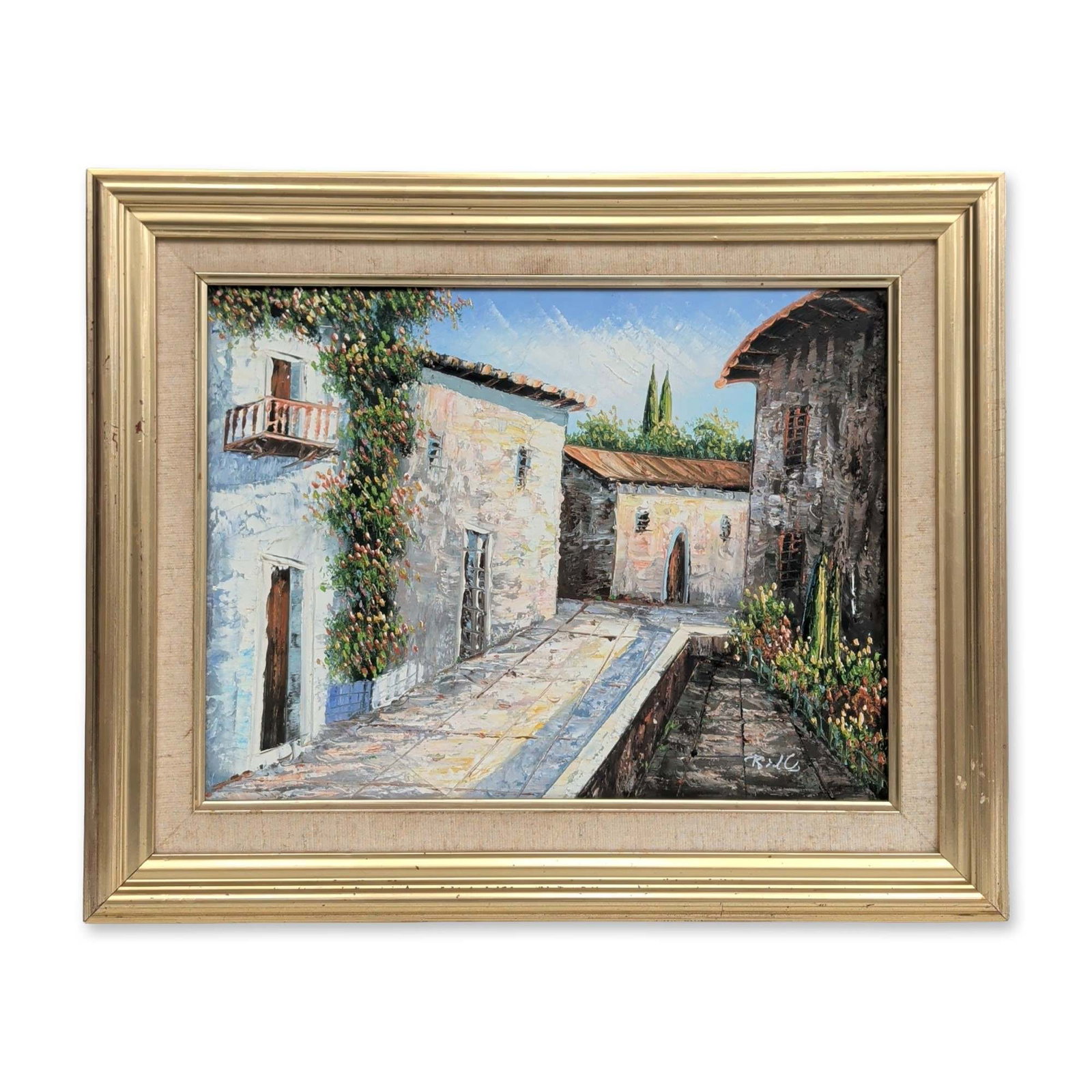 Impressionist Style Oil on Canvas, Mediterranean Street Scene, Signed (1 of 5)