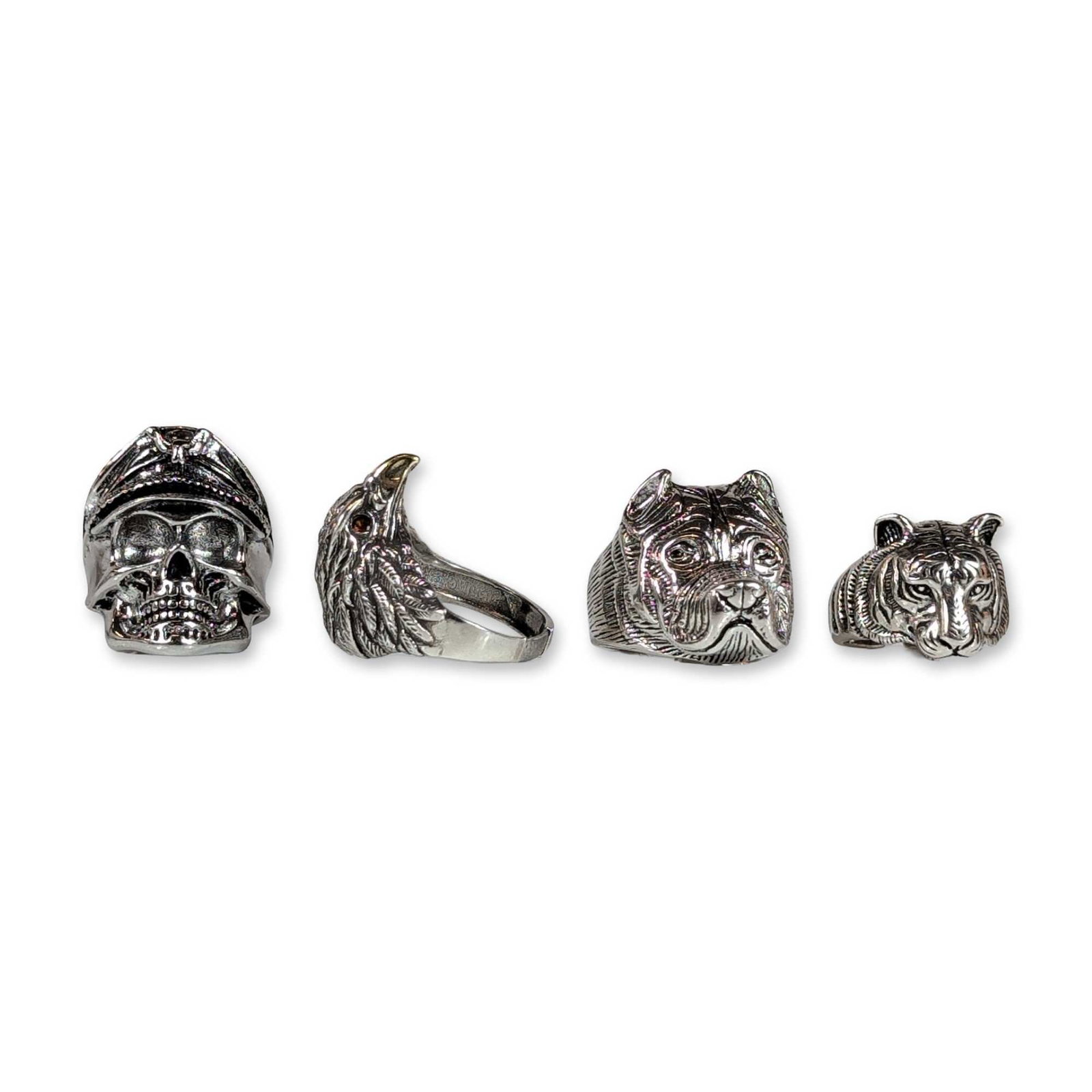 Group of Four Silver-Toned Animal Rings and Pouch (1 of 6)