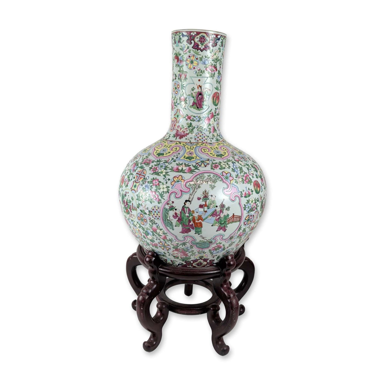 Large Chinese Famille Rose Porcelain Tianqiuping Vase (1 of 6)