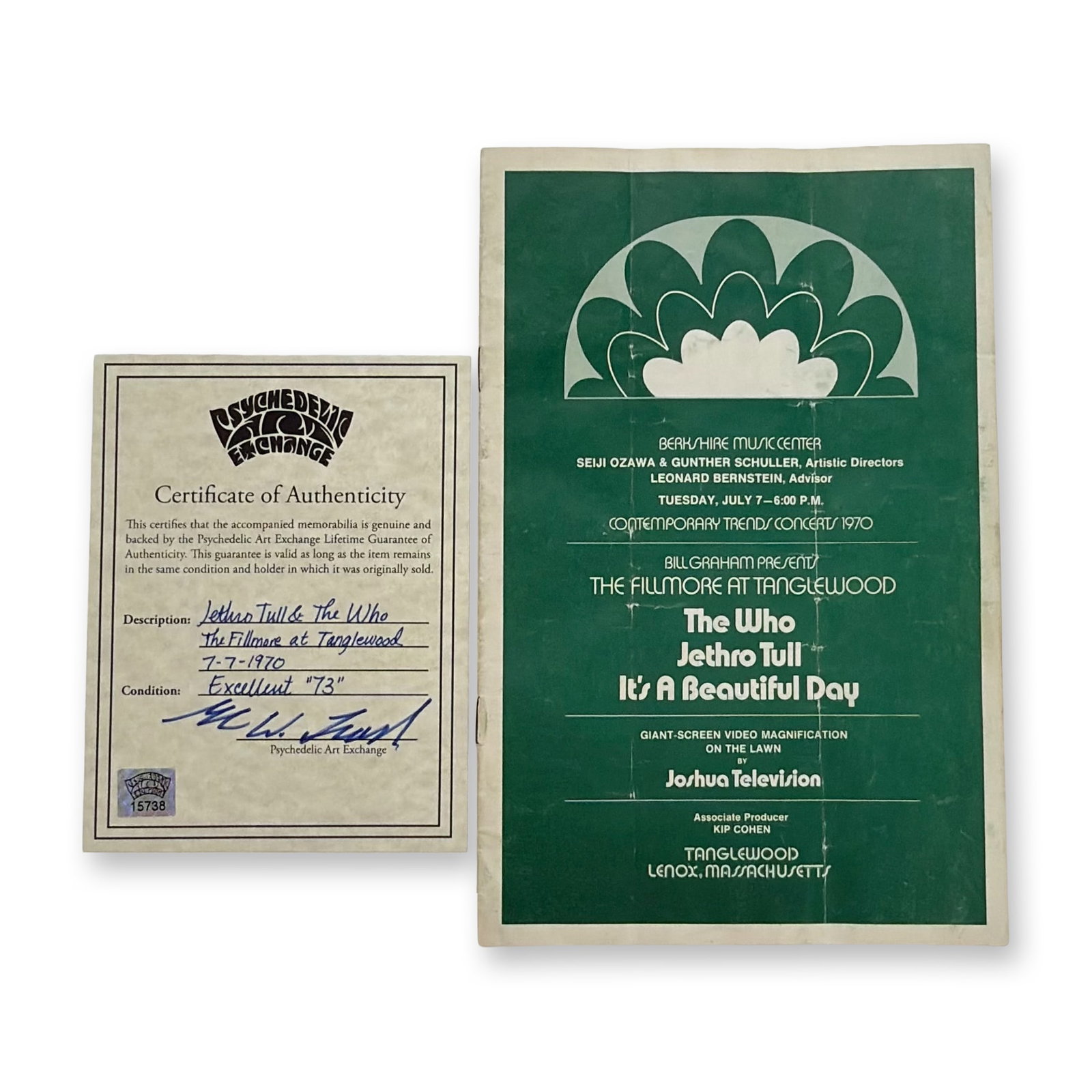 1970 Fillmore at Tanglewood Program The Who and Jethro Tull, COA (1 of 5)