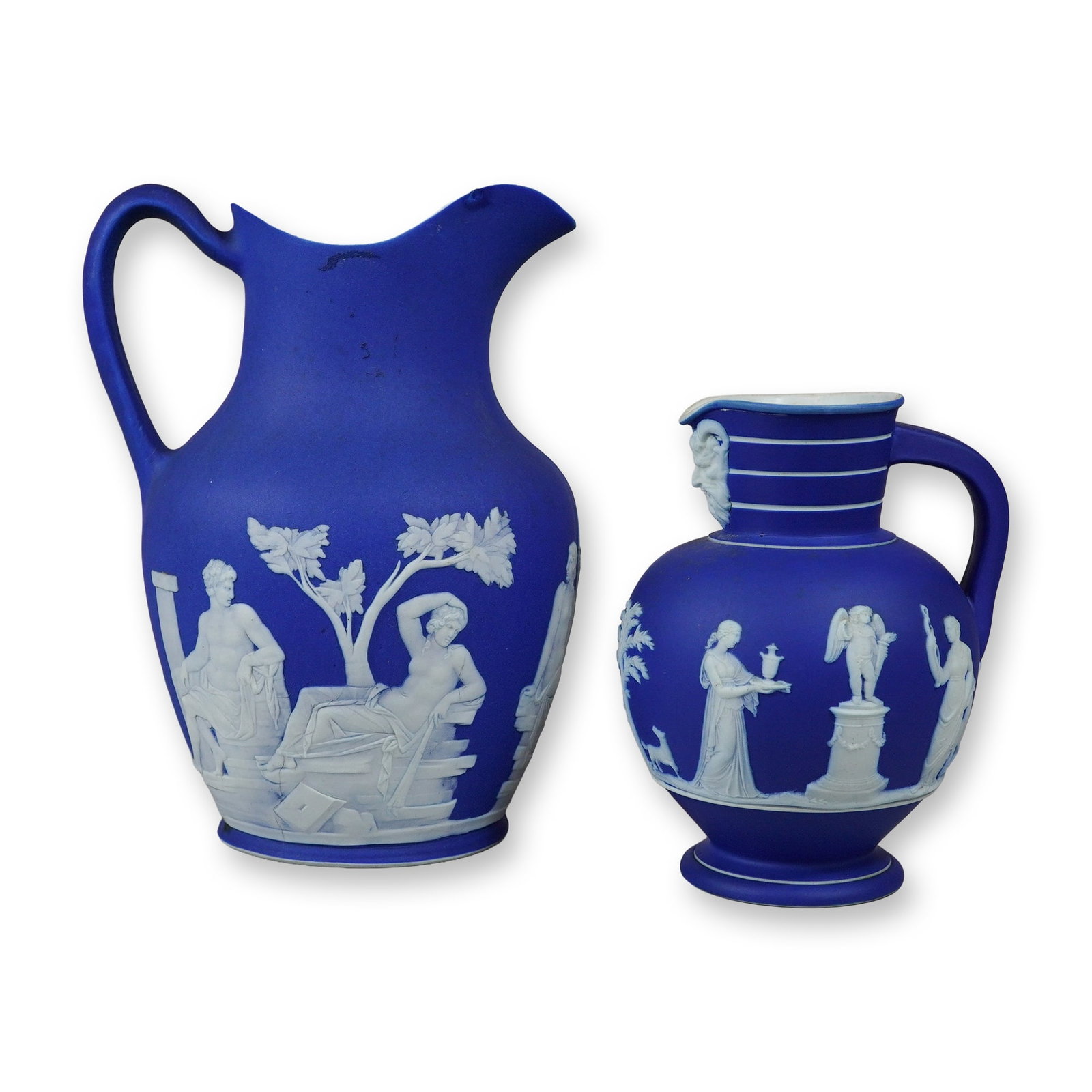 2pc Wedgwood Cobalt Blue Jasperware Dip Pitchers with Classical Relief Decoration (1 of 5)