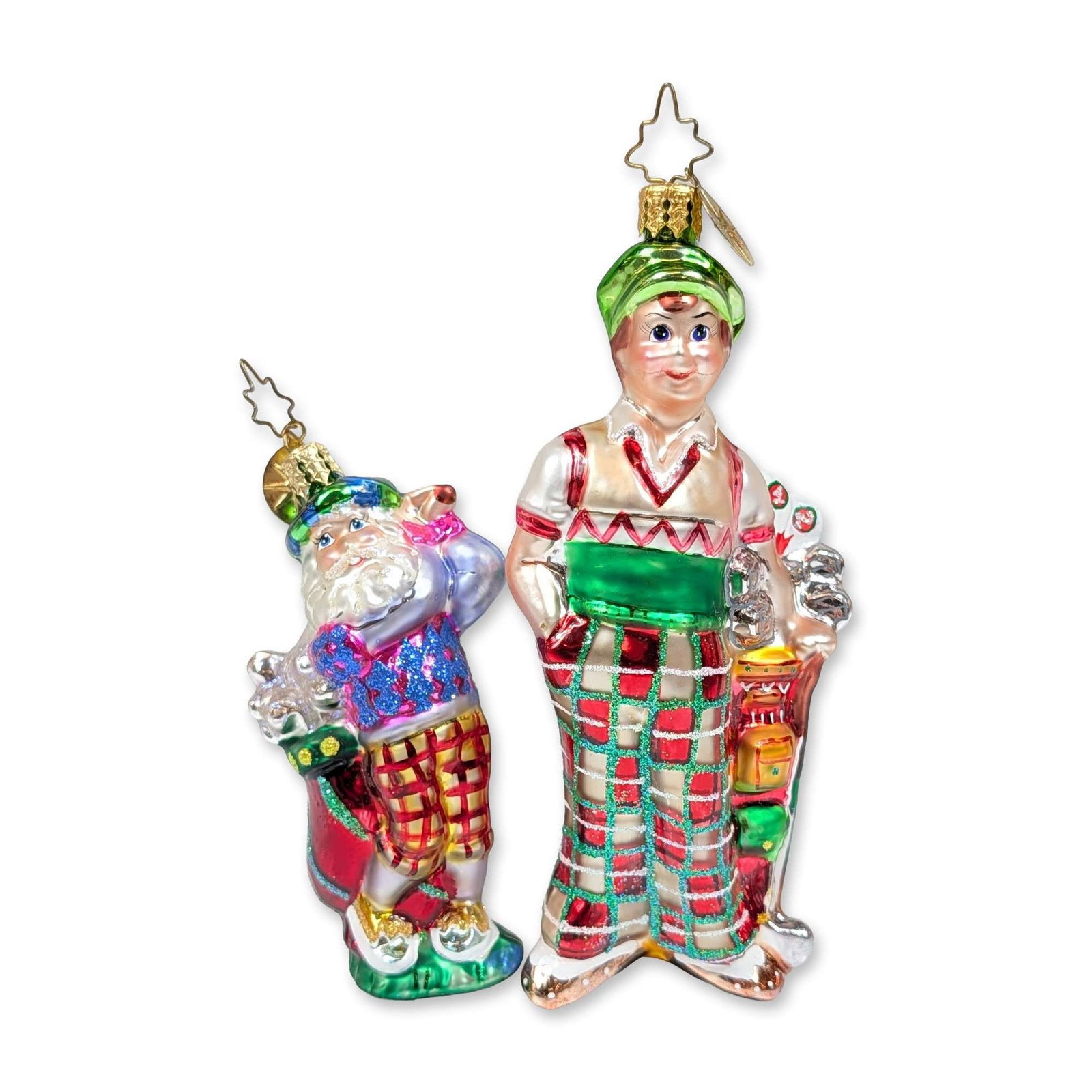 2pc Christopher Radko Golfing Santa and Caddy Glass Ornaments (1 of 4)