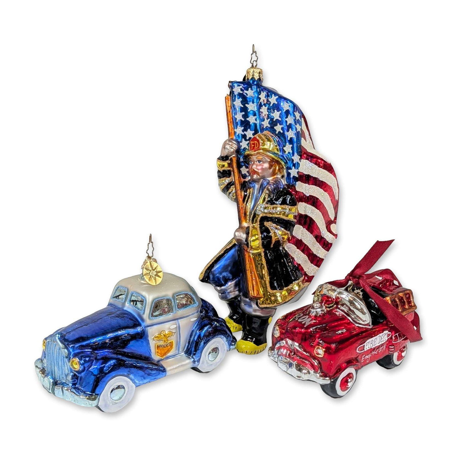 3pc Christopher Radko First Responder Glass Ornaments (1 of 4)
