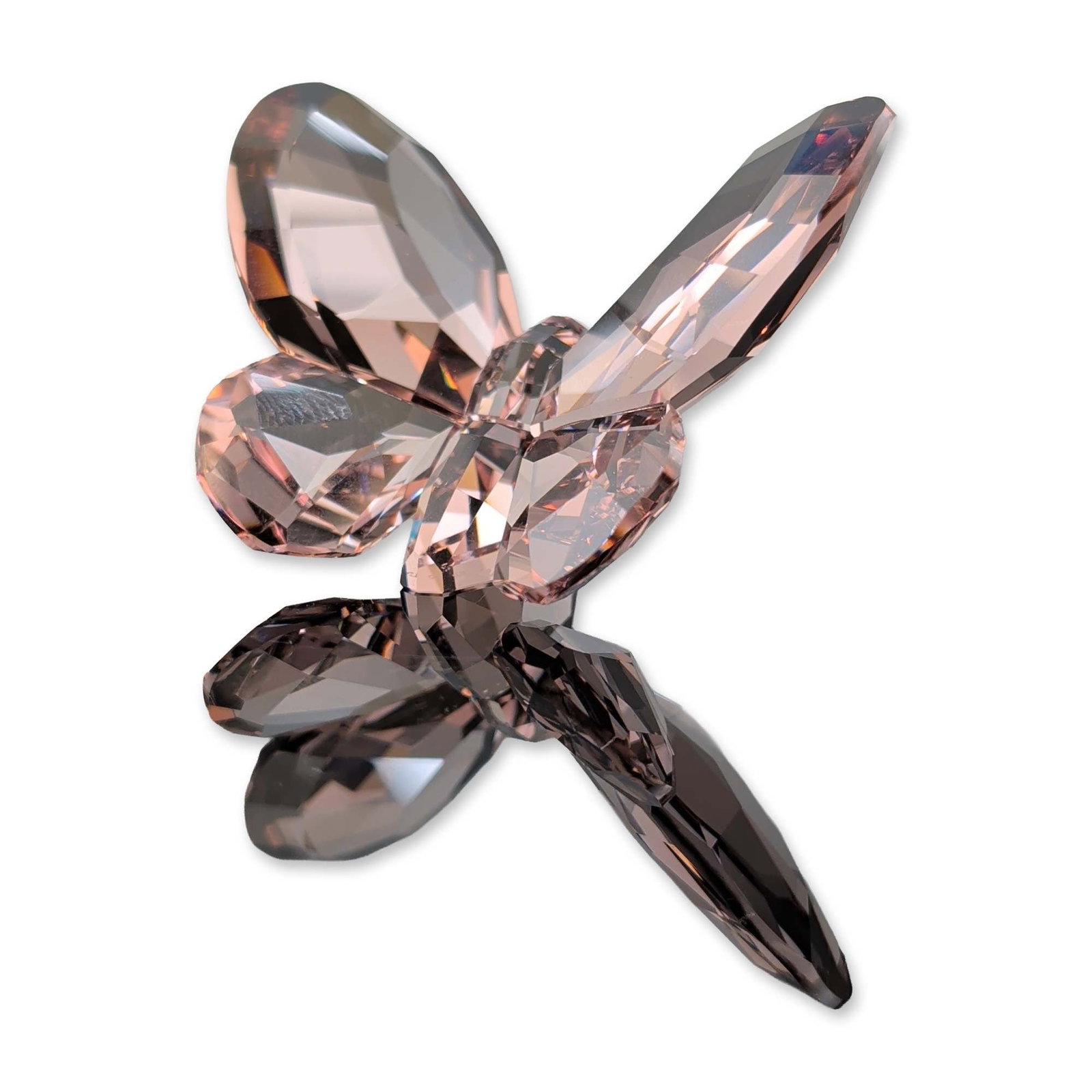 Swarovski Light Amethyst Crystal Butterfly: Swarovski Brilliant Butterfly figurine in light amethyst faceted lead crystal, featuring a light purple hue across multiple faceted components. Marked with the etched Swarovski swan logo on the