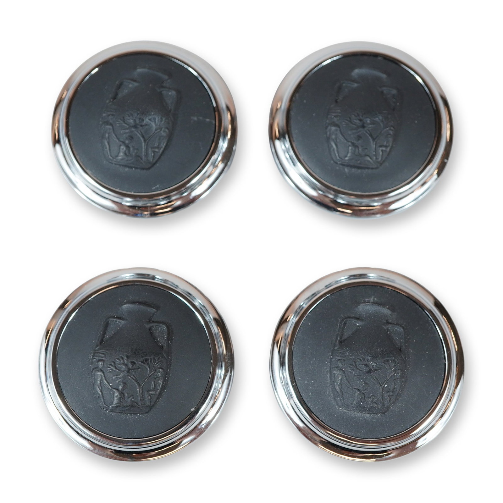 A Set of Four Wedgwood Chrome and Black Jasperware Place Card Holders (1 of 4)