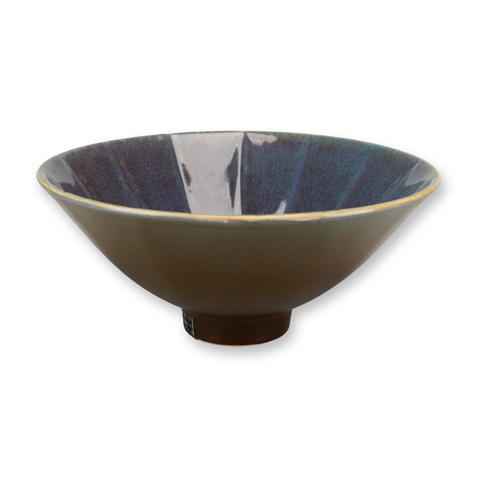 Wedgwood Norman Wilson Unique Ware Fluted Ceramic Bowl: This refined ceramic bowl was manufactured by Wedgwood and designed by Norman Wilson. The piece features a wide conical form set on a short, tapered foot. The interior of the bowl is molded with radia