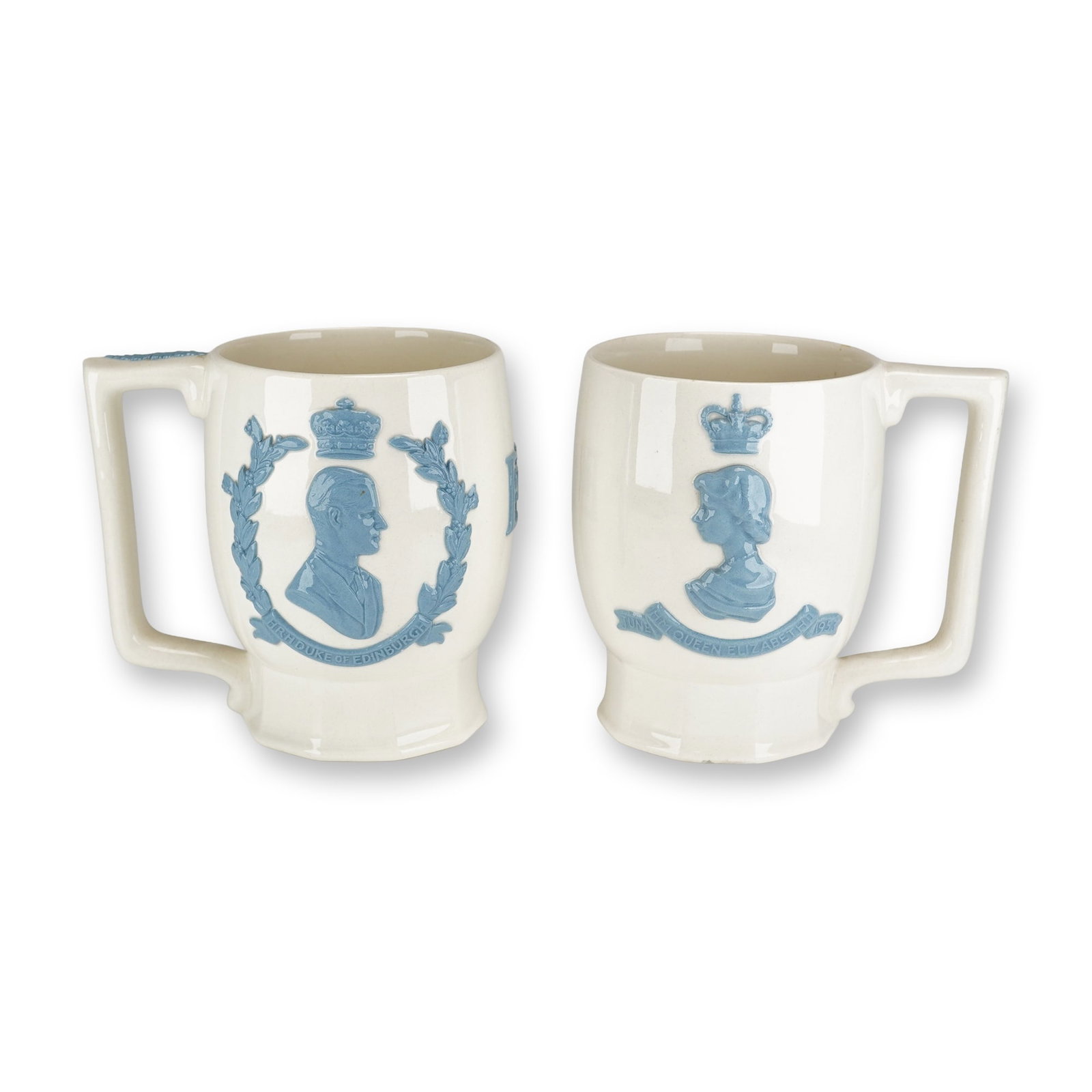 2pc Wedgwood Embossed Queen's Ware 1953 Coronation Mugs (1 of 5)