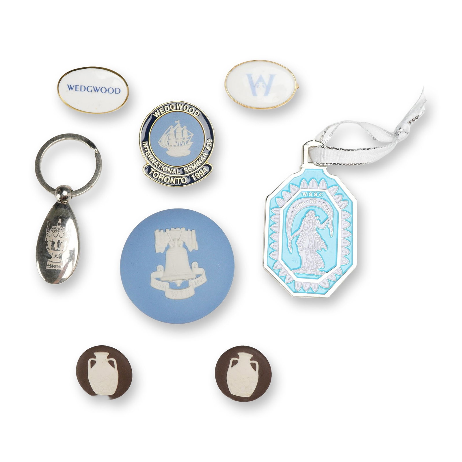 8pc Wedgwood Commemorative Accessories, Brooches, Keychain, Ornament, and Medallion (1 of 3)