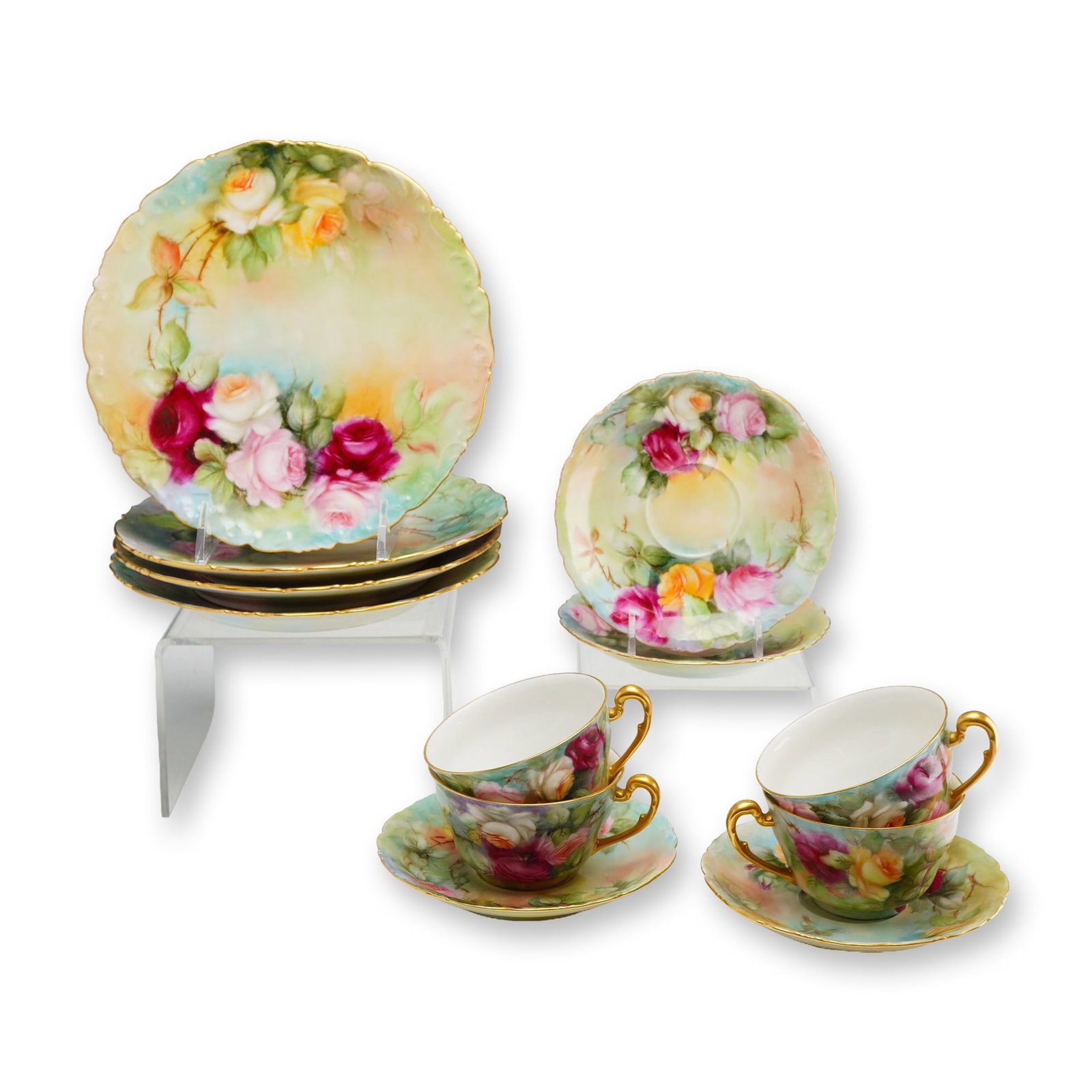 12pc T&V Limoges France Porcelain Dessert Service for Four- Plates, Cups and Saucers (1 of 5)