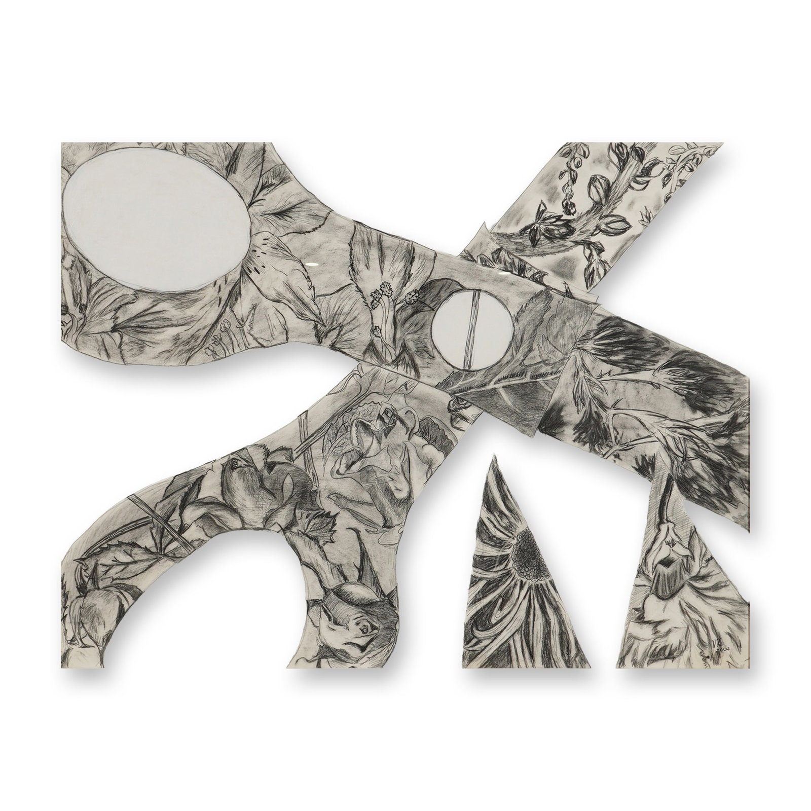 Framed Pastel & Graphite Drawing of Scissors w/ Botanical Designs (1 of 6)