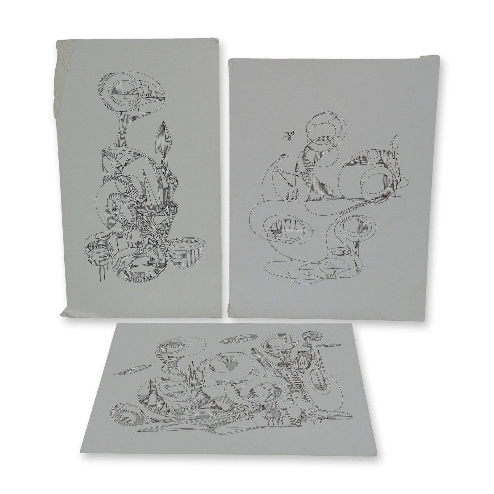 3pc Alfonso Rendon aka Masplata (Panamanian, 1957 - 2025), Pen Sketch on Board, Wiseman & Figuras: Working across ink, watercolor, acrylic, and mixed media, Masplata developed a distinctive visual language of figures, birds, wisemen, and symbolic forms. These recurring elements move fluidly across 